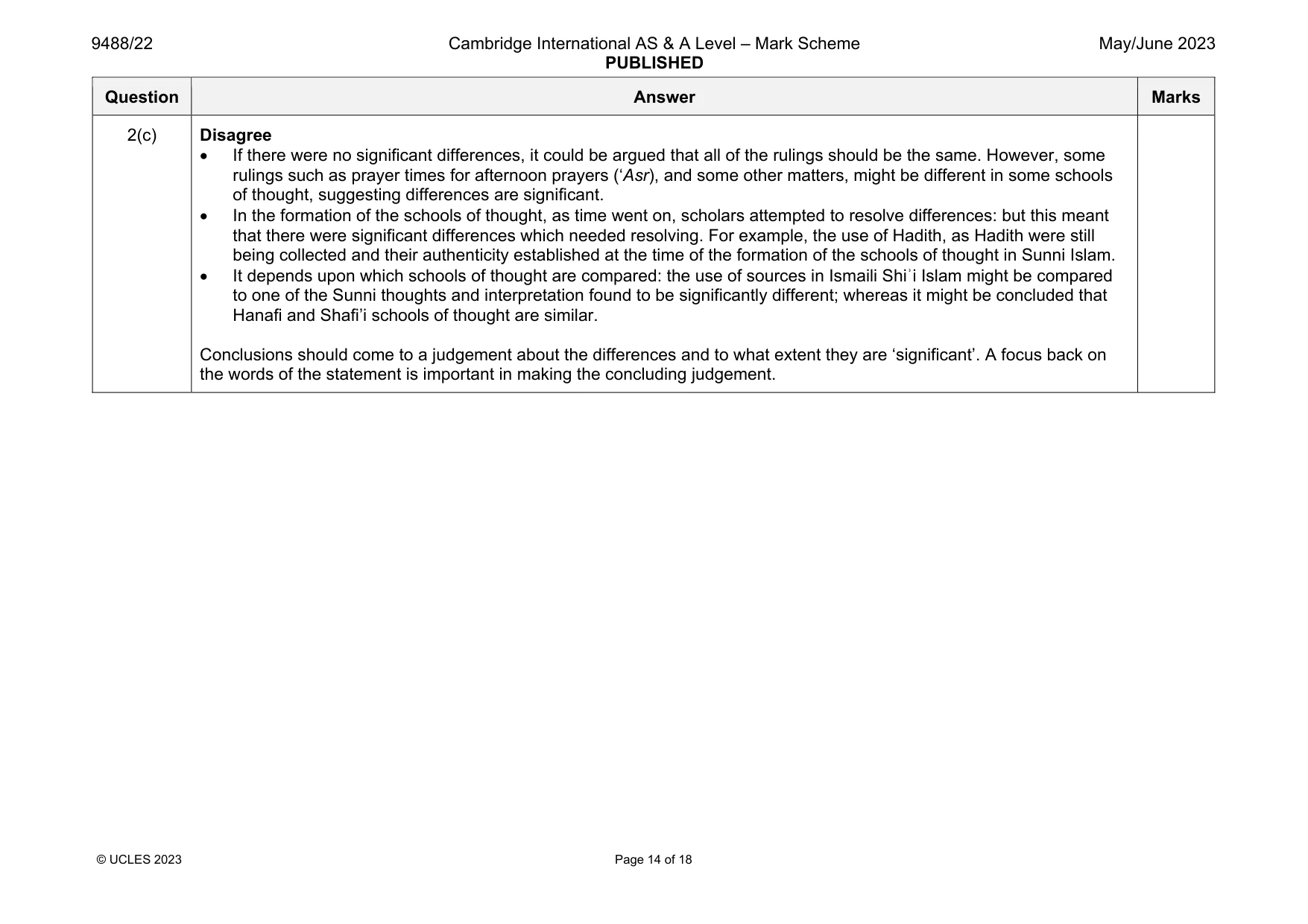 Mark scheme, page 14 of 18