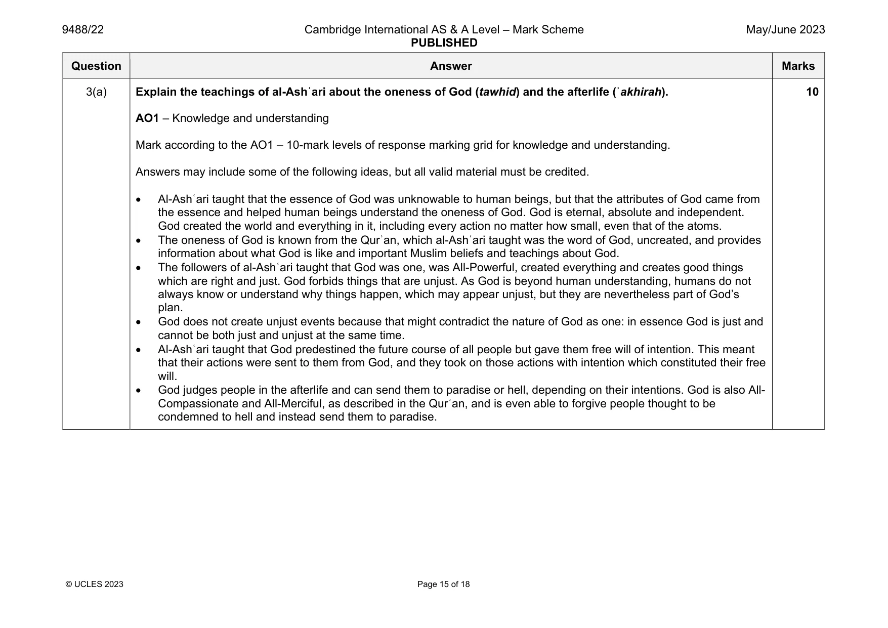 Mark scheme, page 15 of 18