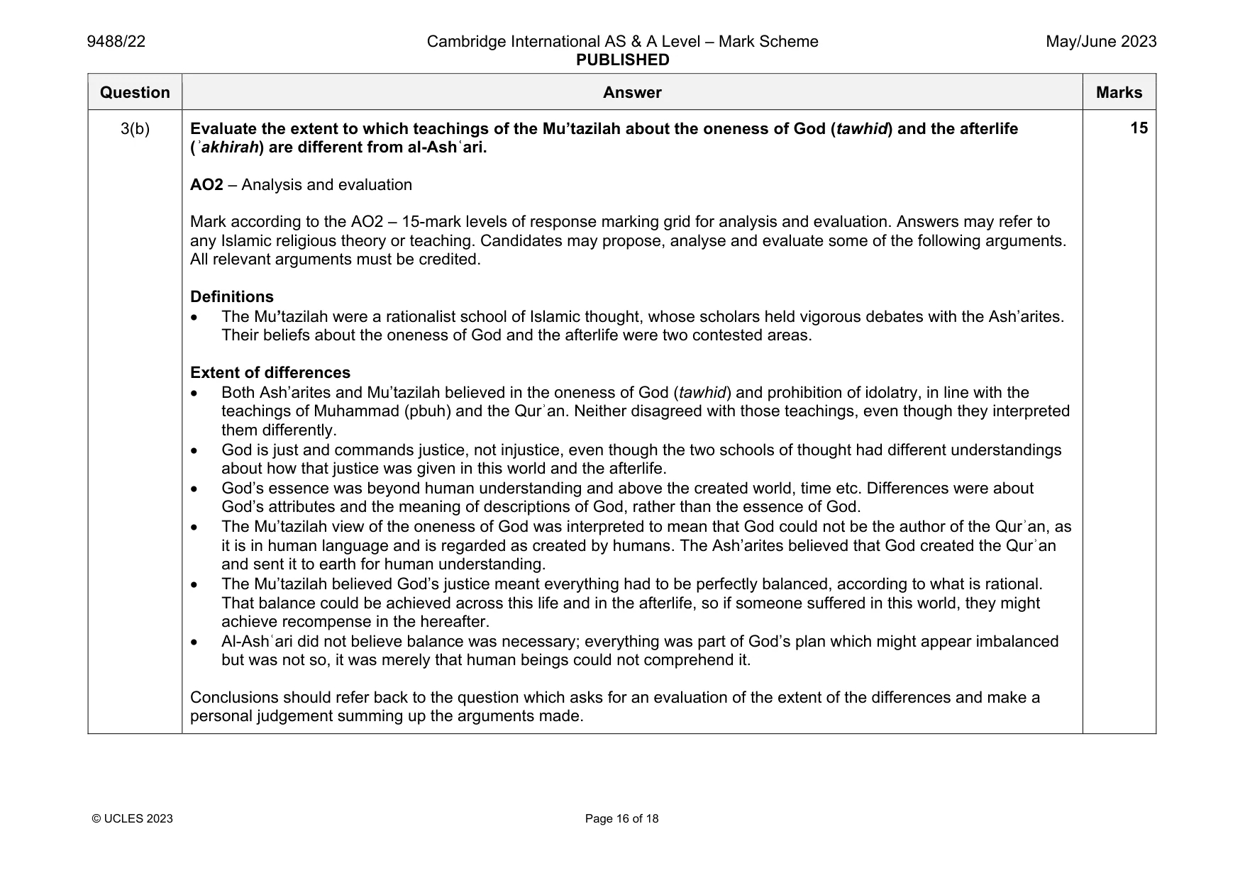 Mark scheme, page 16 of 18