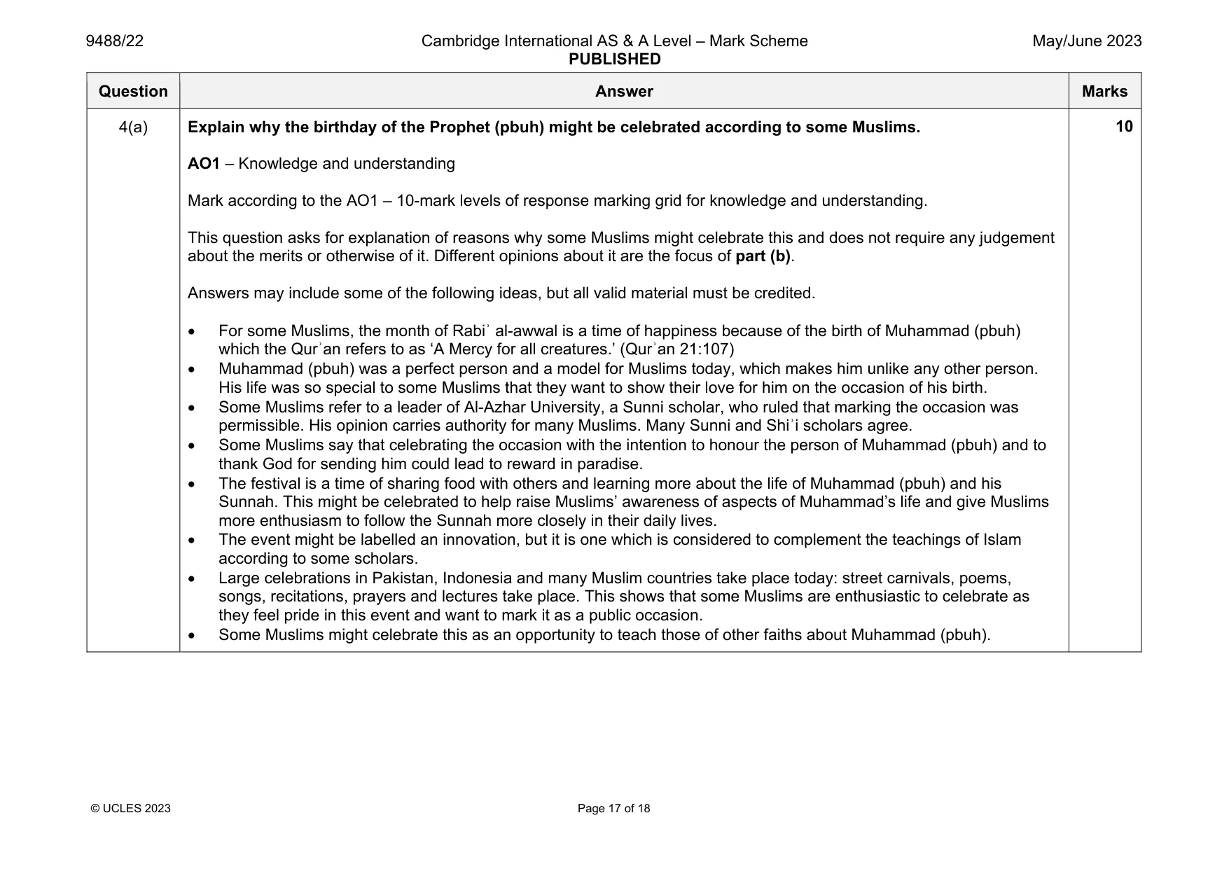 Mark scheme, page 17 of 18