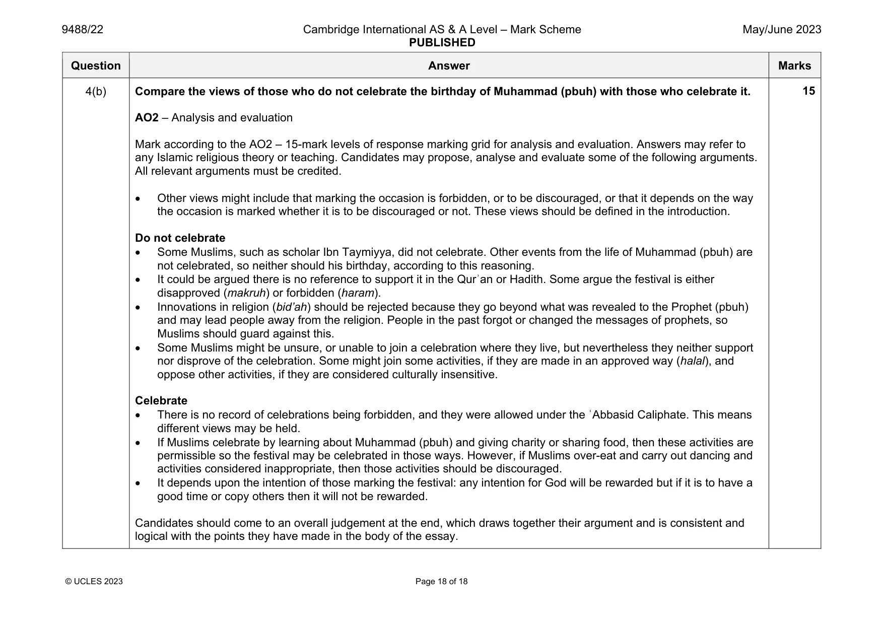 Mark scheme, page 18 of 18