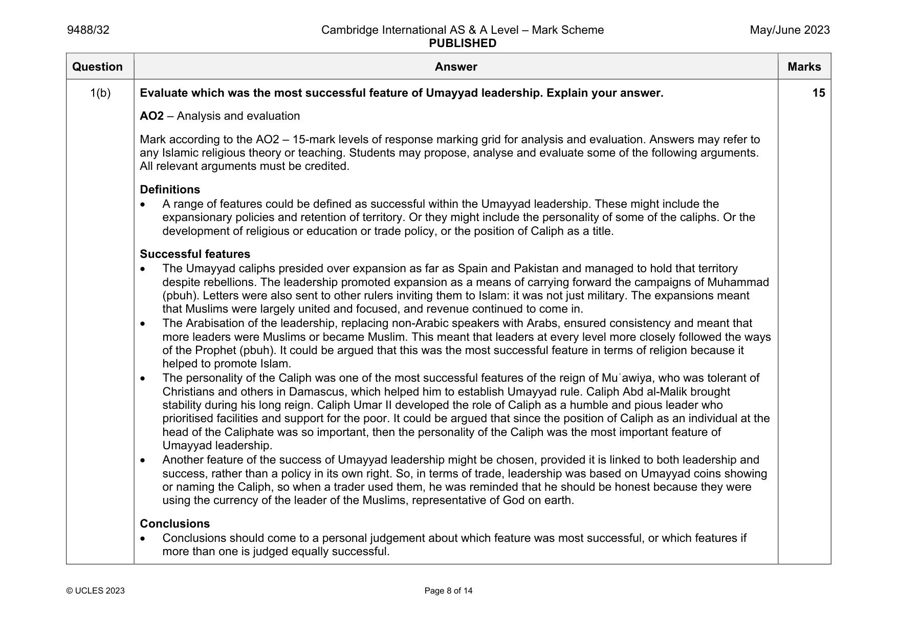 Mark scheme, page 8 of 14