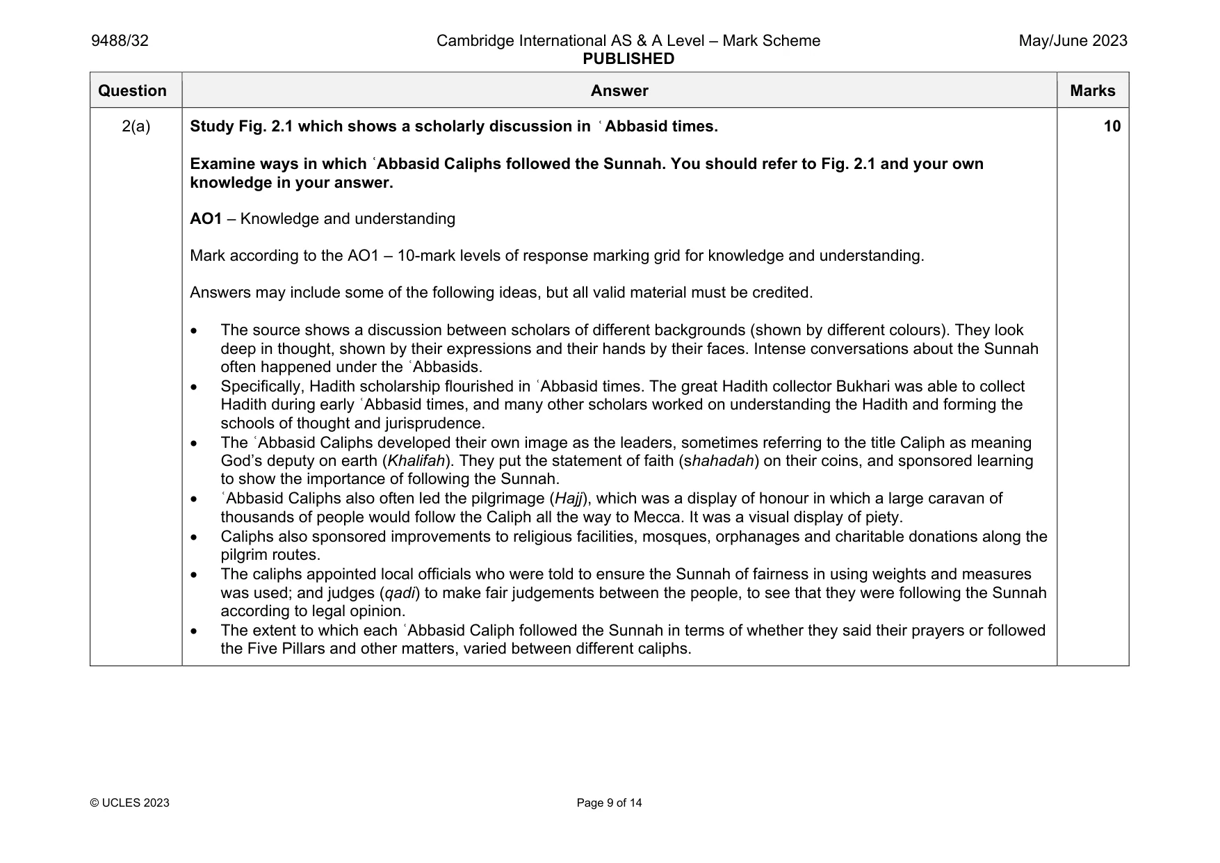 Mark scheme, page 9 of 14