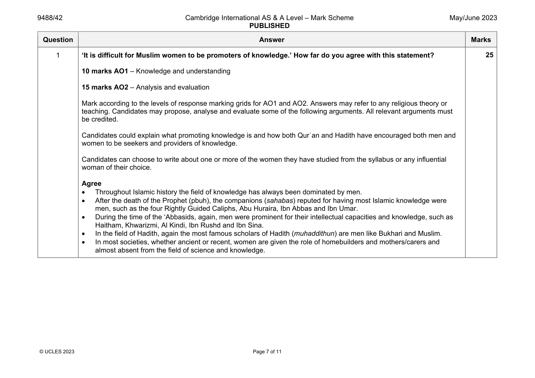 Mark scheme, page 7 of 11