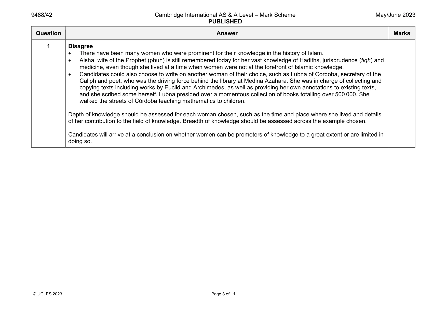 Mark scheme, page 8 of 11