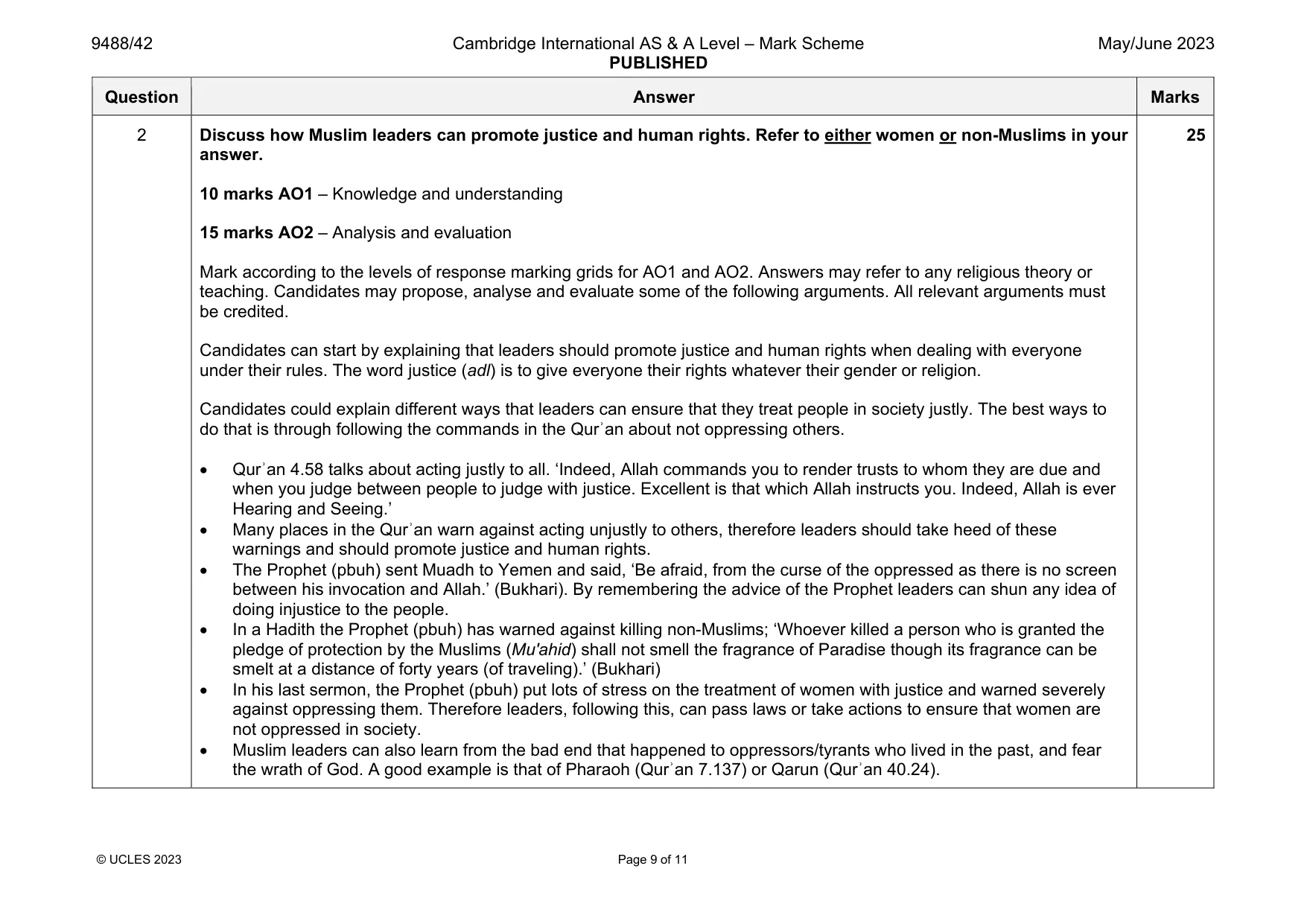 Mark scheme, page 9 of 11