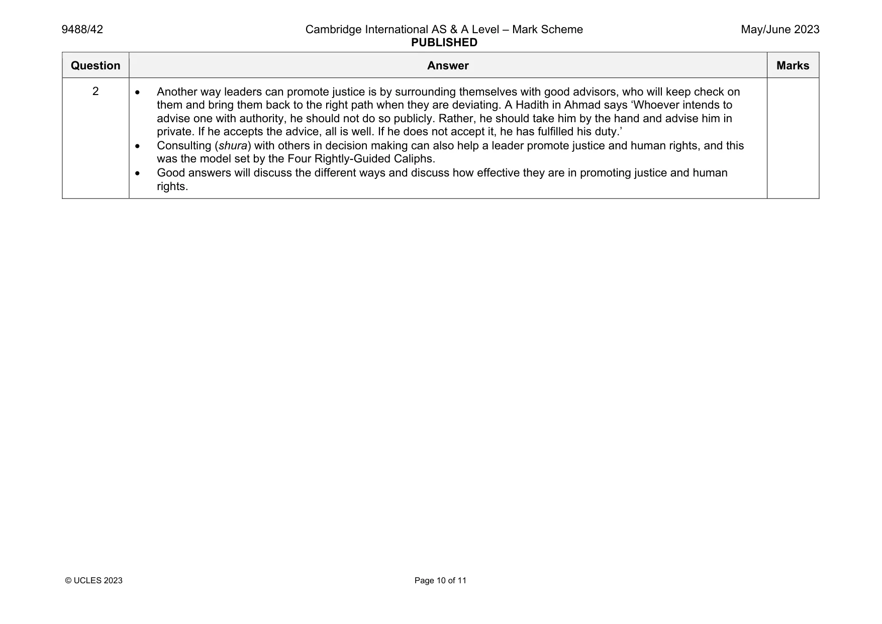 Mark scheme, page 10 of 11