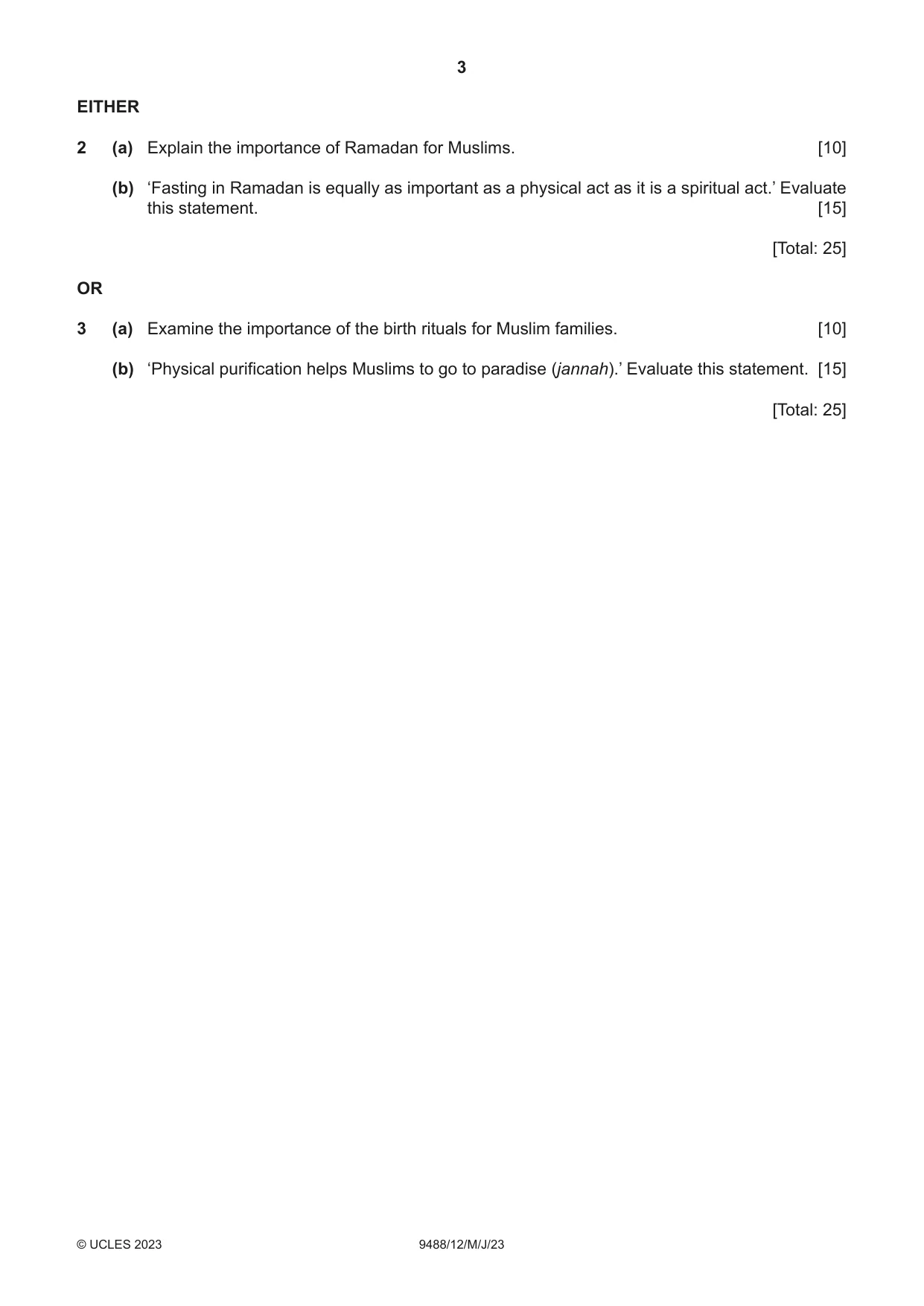 Cambridge A Level Islamic Studies 9488 2023 May/June Paper 1 · Variant 2 question paper, page 3 of 4