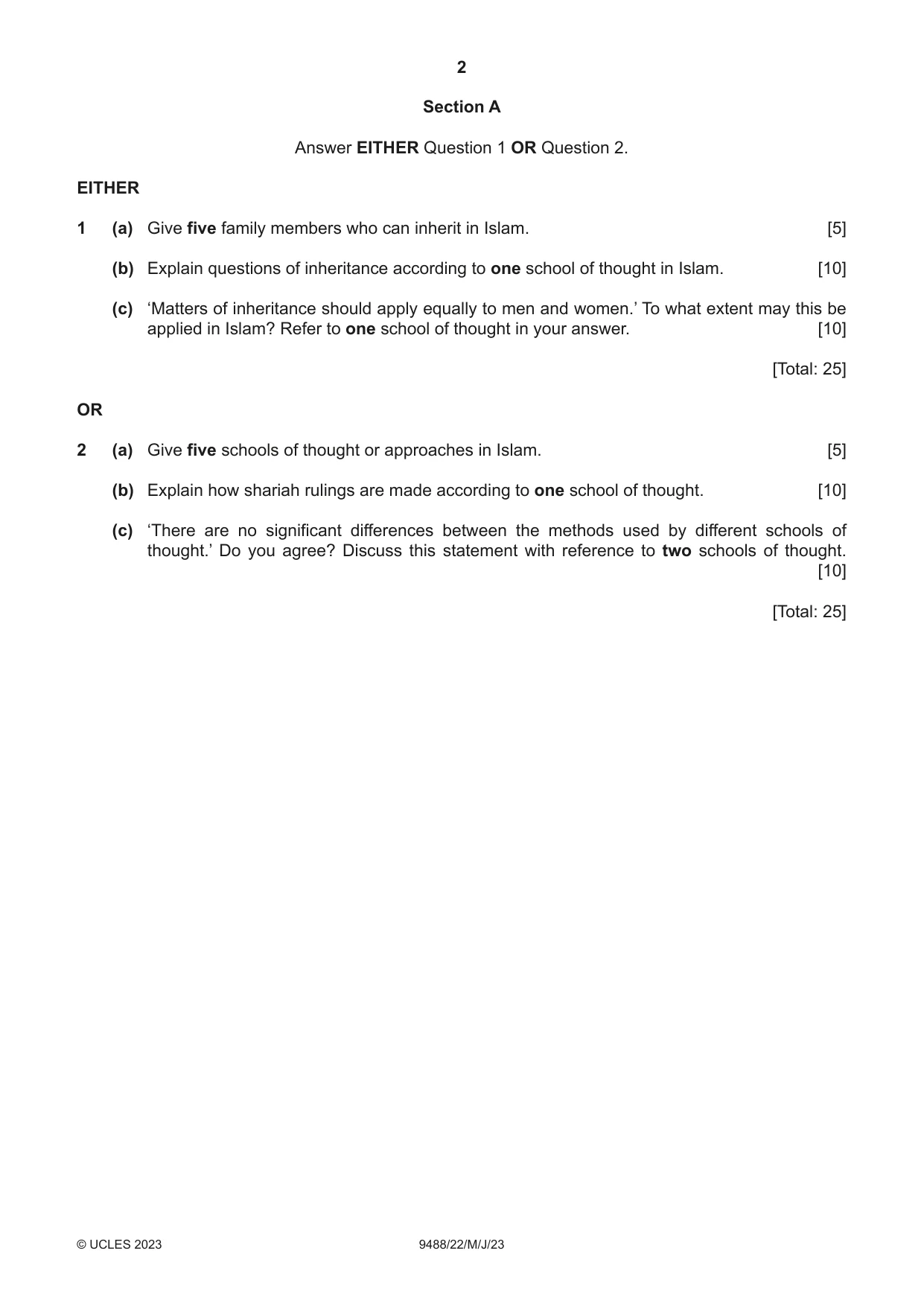 Cambridge A Level Islamic Studies 9488 2023 May/June Paper 2 · Variant 2 question paper, page 2 of 4