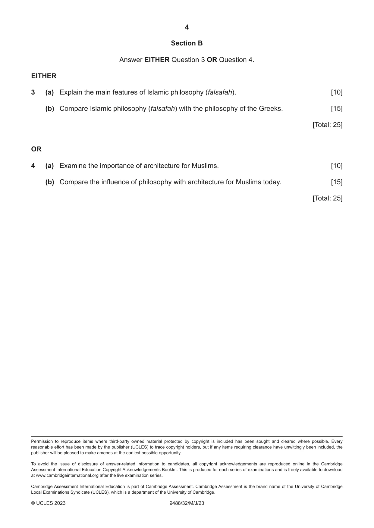 Cambridge A Level Islamic Studies 9488 2023 May/June Paper 3 · Variant 2 question paper, page 4 of 4