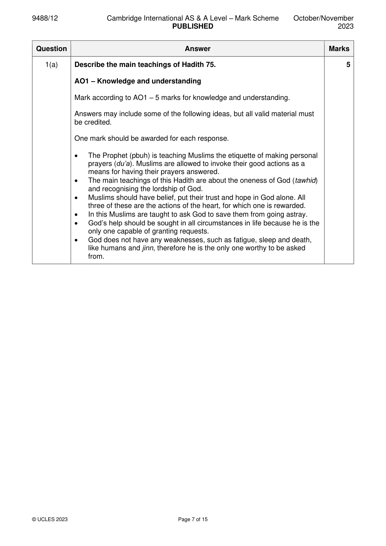 Mark scheme, page 7 of 15