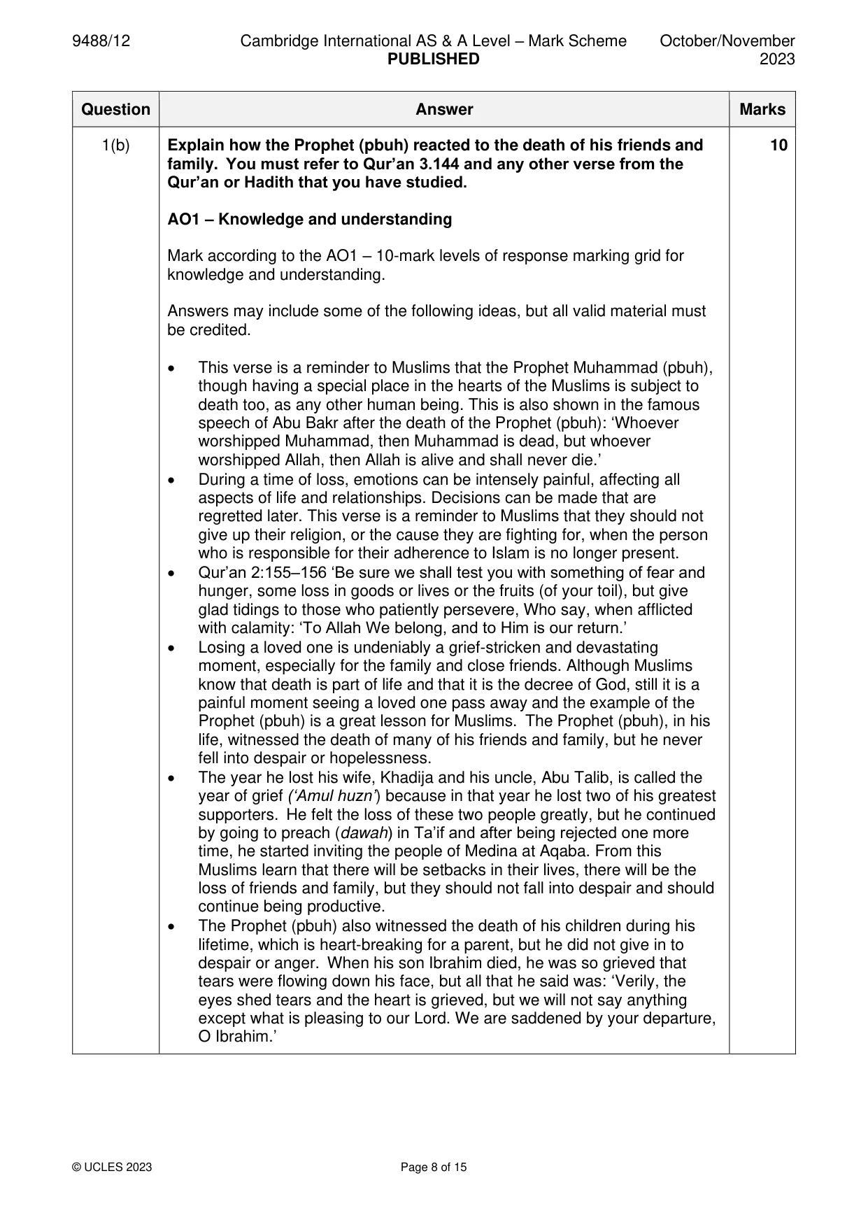 Mark scheme, page 8 of 15