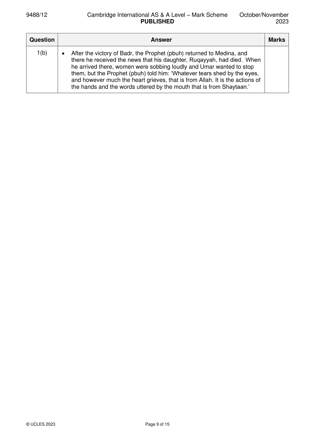 Mark scheme, page 9 of 15