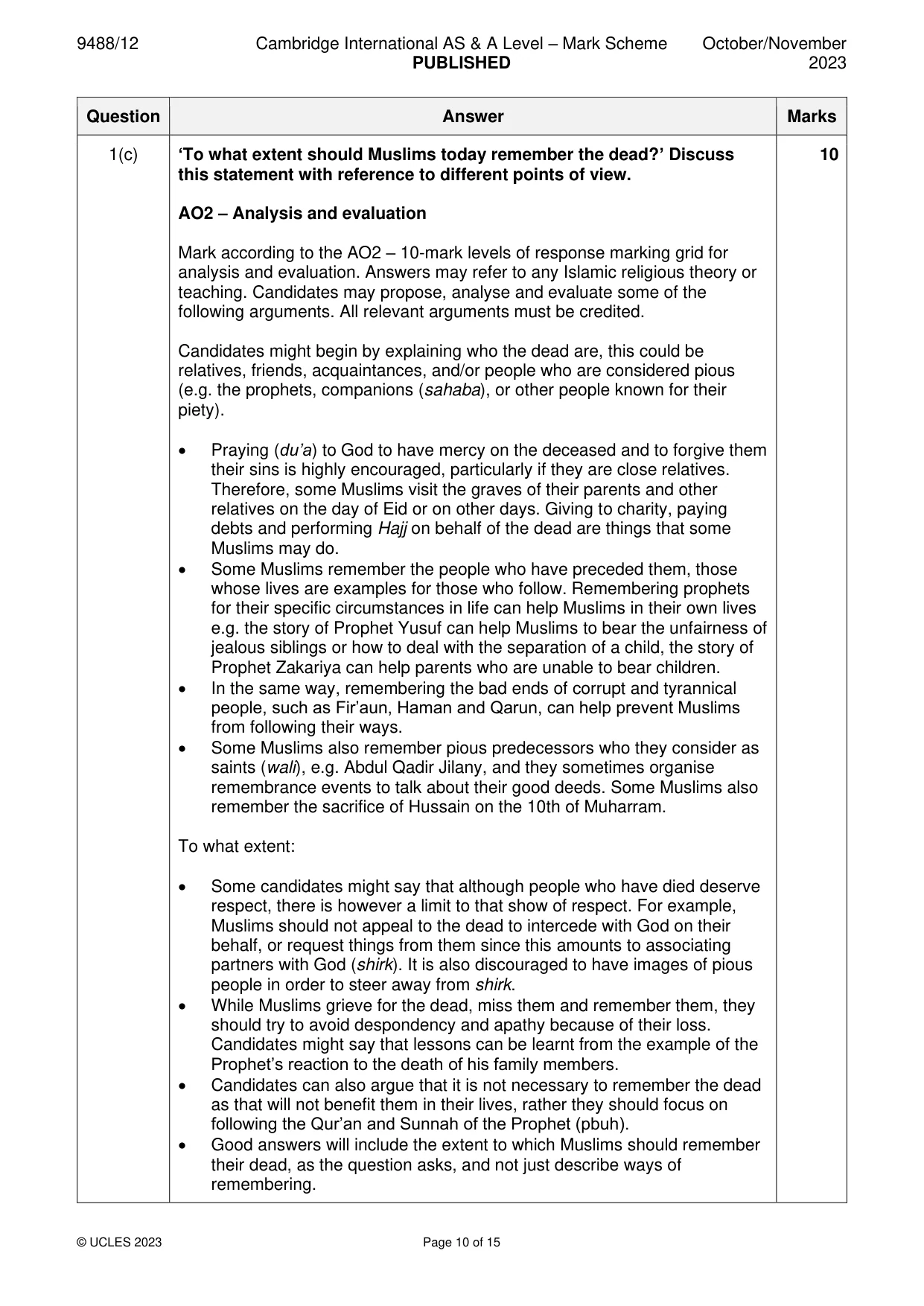 Mark scheme, page 10 of 15