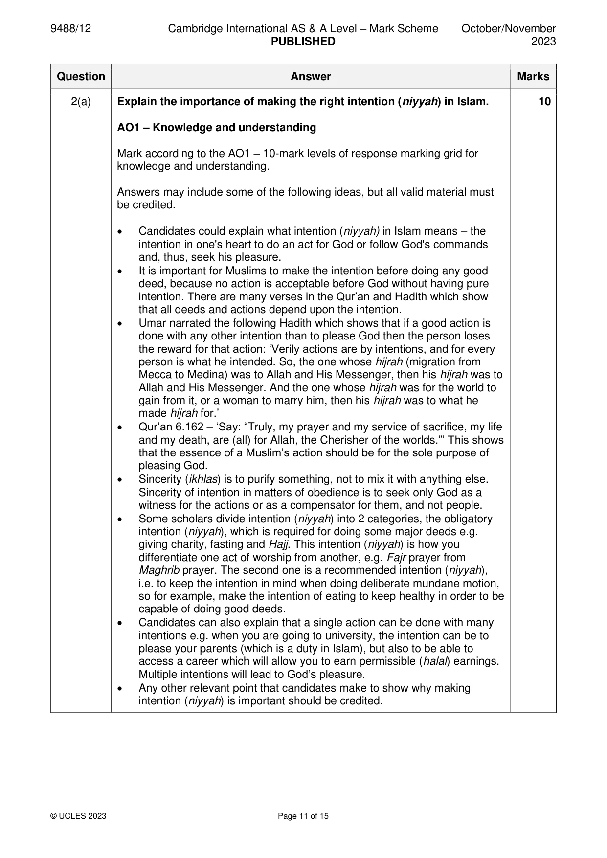 Mark scheme, page 11 of 15
