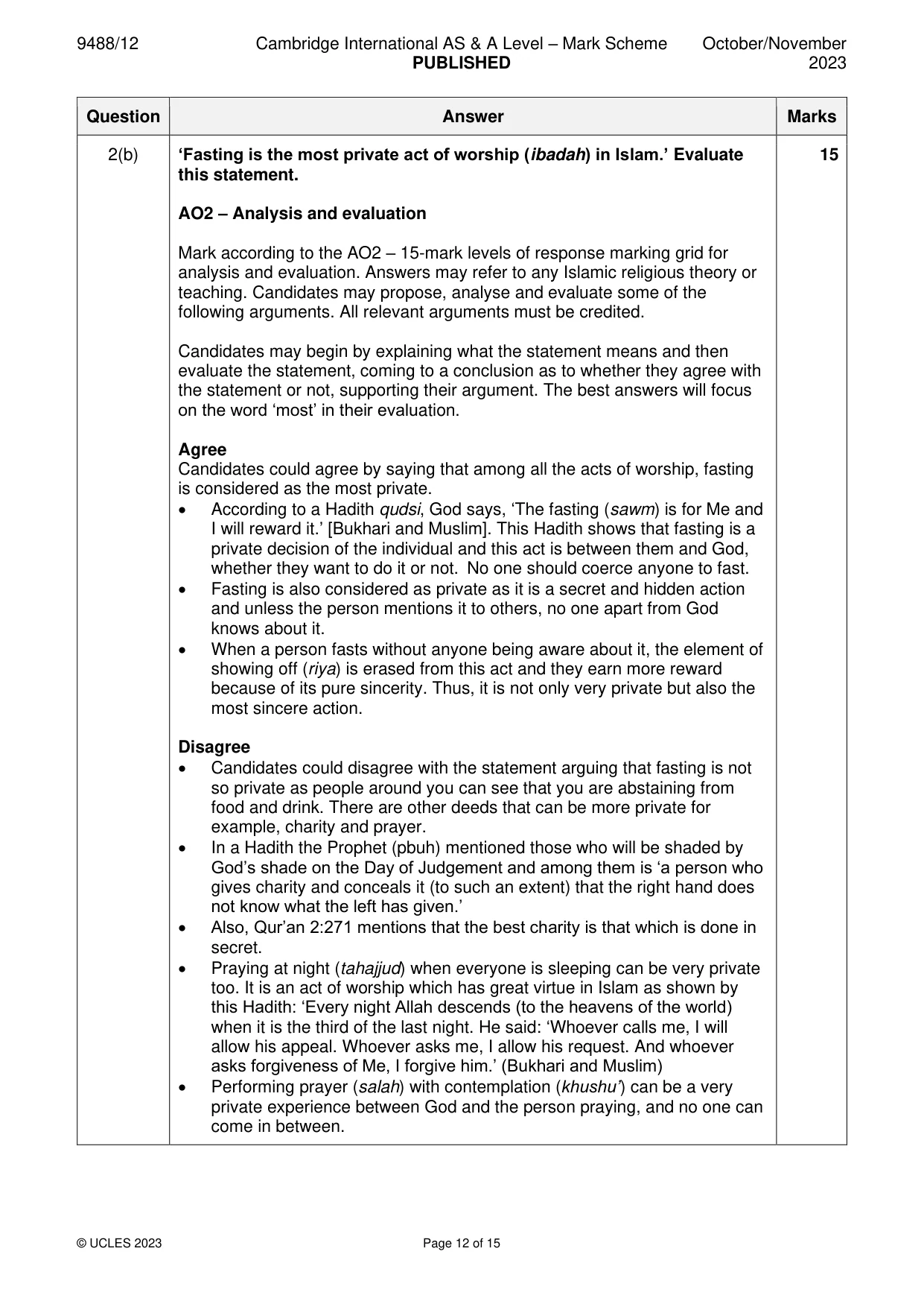 Mark scheme, page 12 of 15