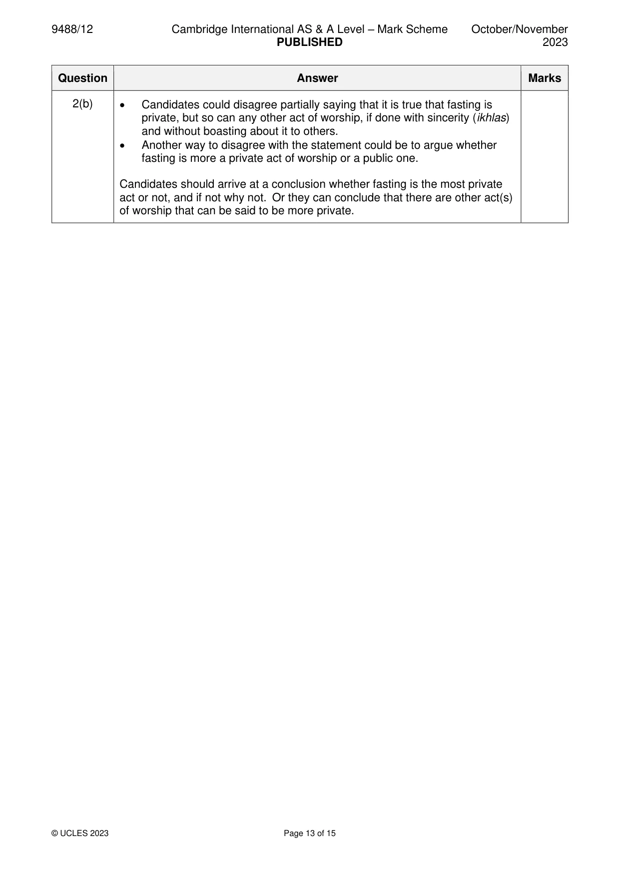 Mark scheme, page 13 of 15