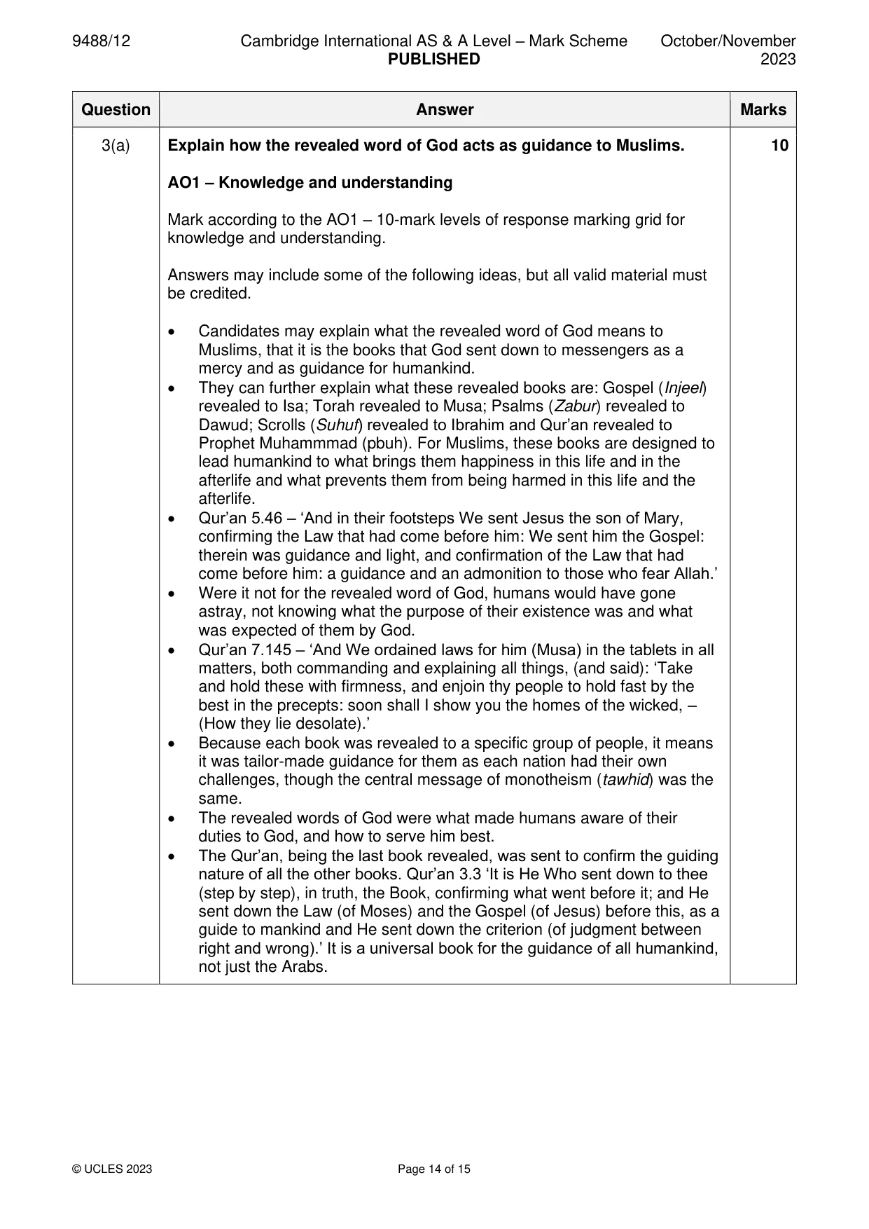 Mark scheme, page 14 of 15