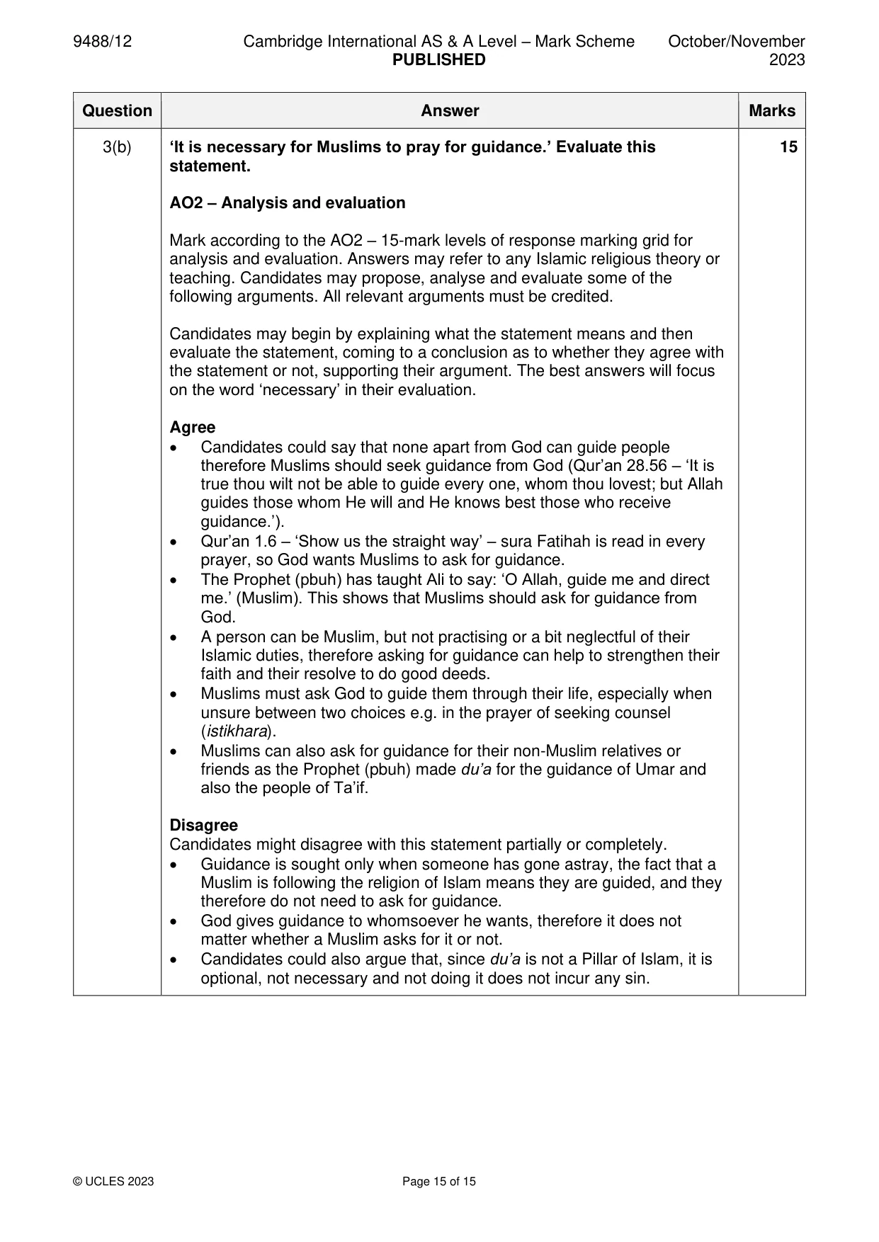 Mark scheme, page 15 of 15