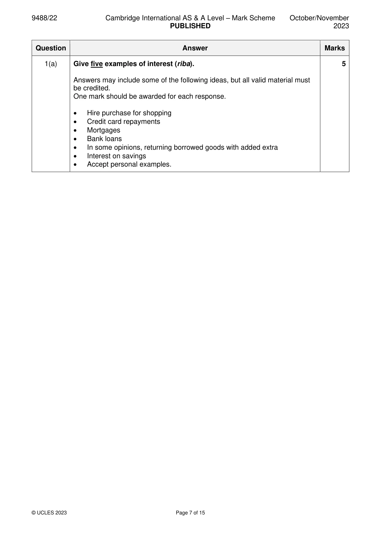 Mark scheme, page 7 of 15