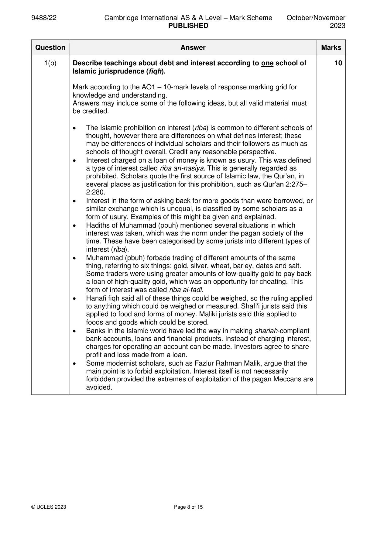 Mark scheme, page 8 of 15