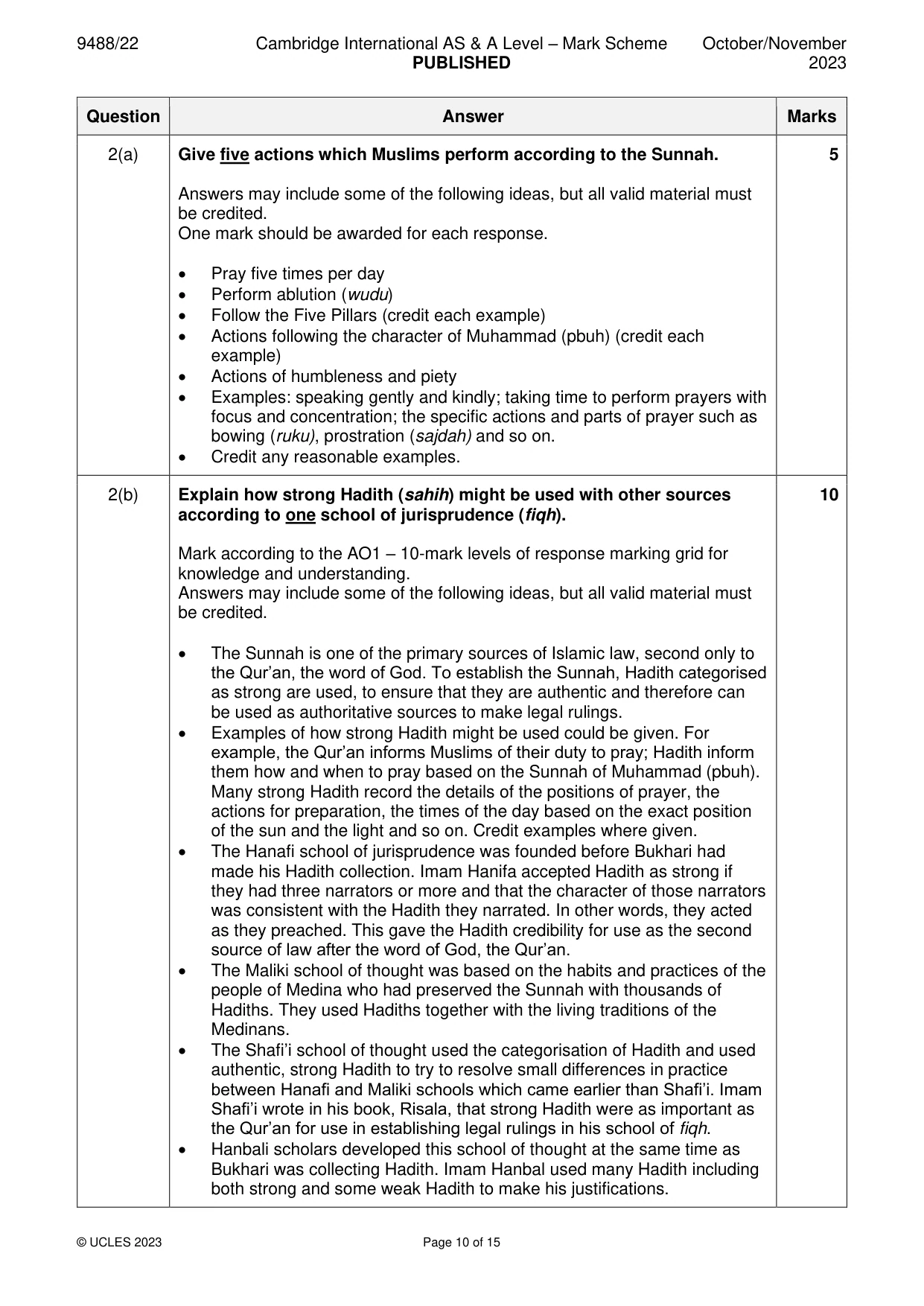 Mark scheme, page 10 of 15