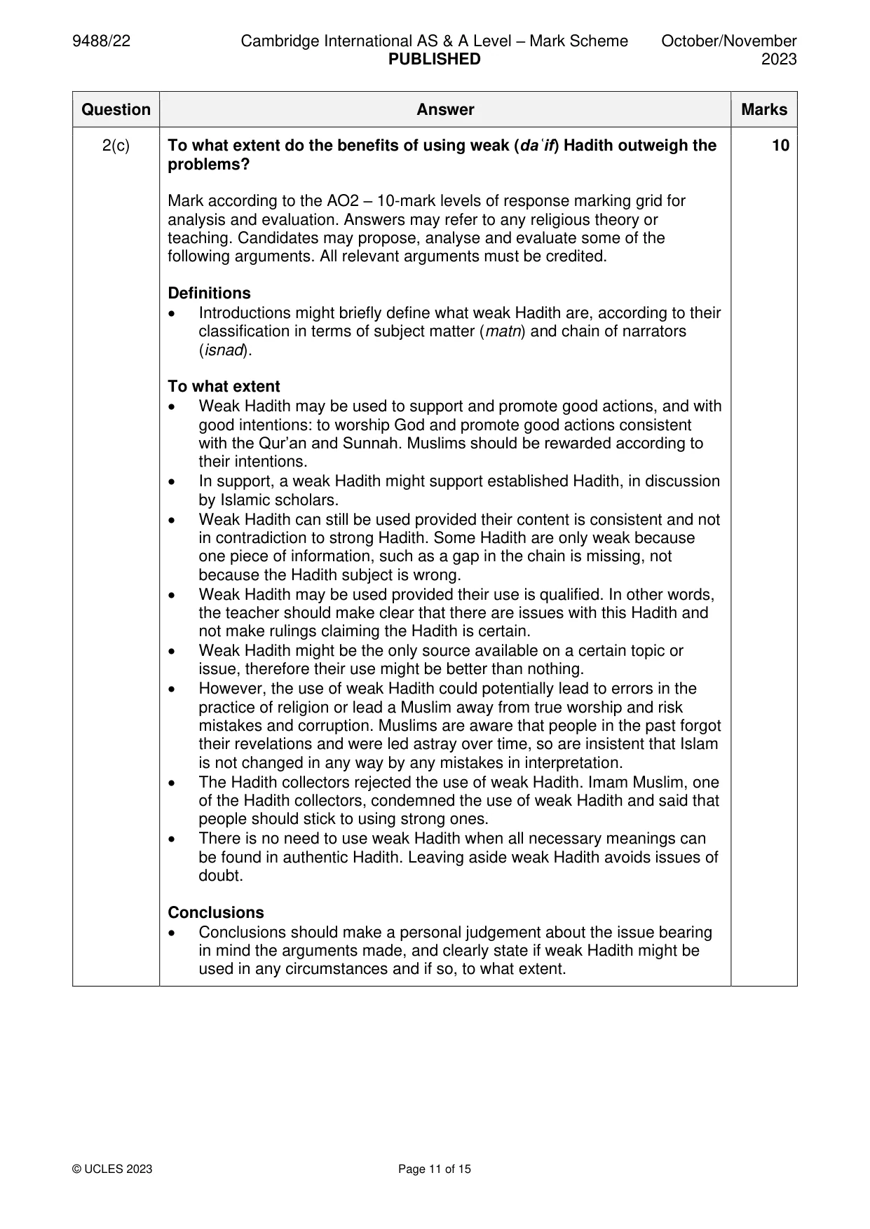 Mark scheme, page 11 of 15