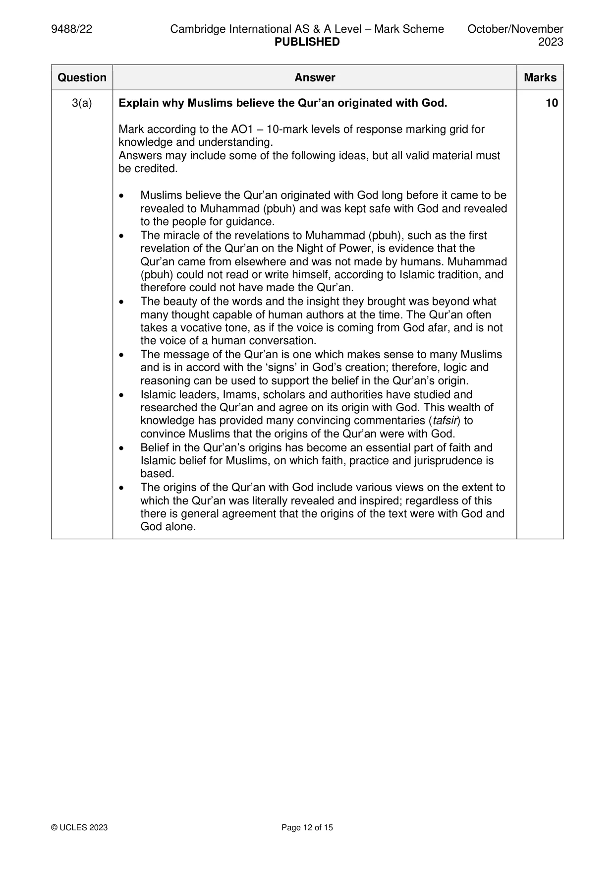 Mark scheme, page 12 of 15