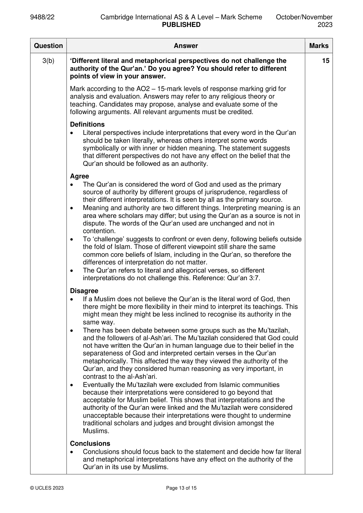 Mark scheme, page 13 of 15