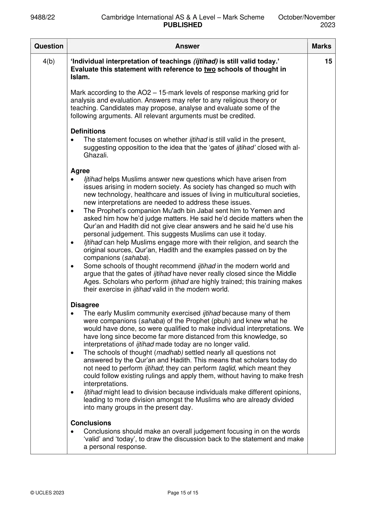 Mark scheme, page 15 of 15