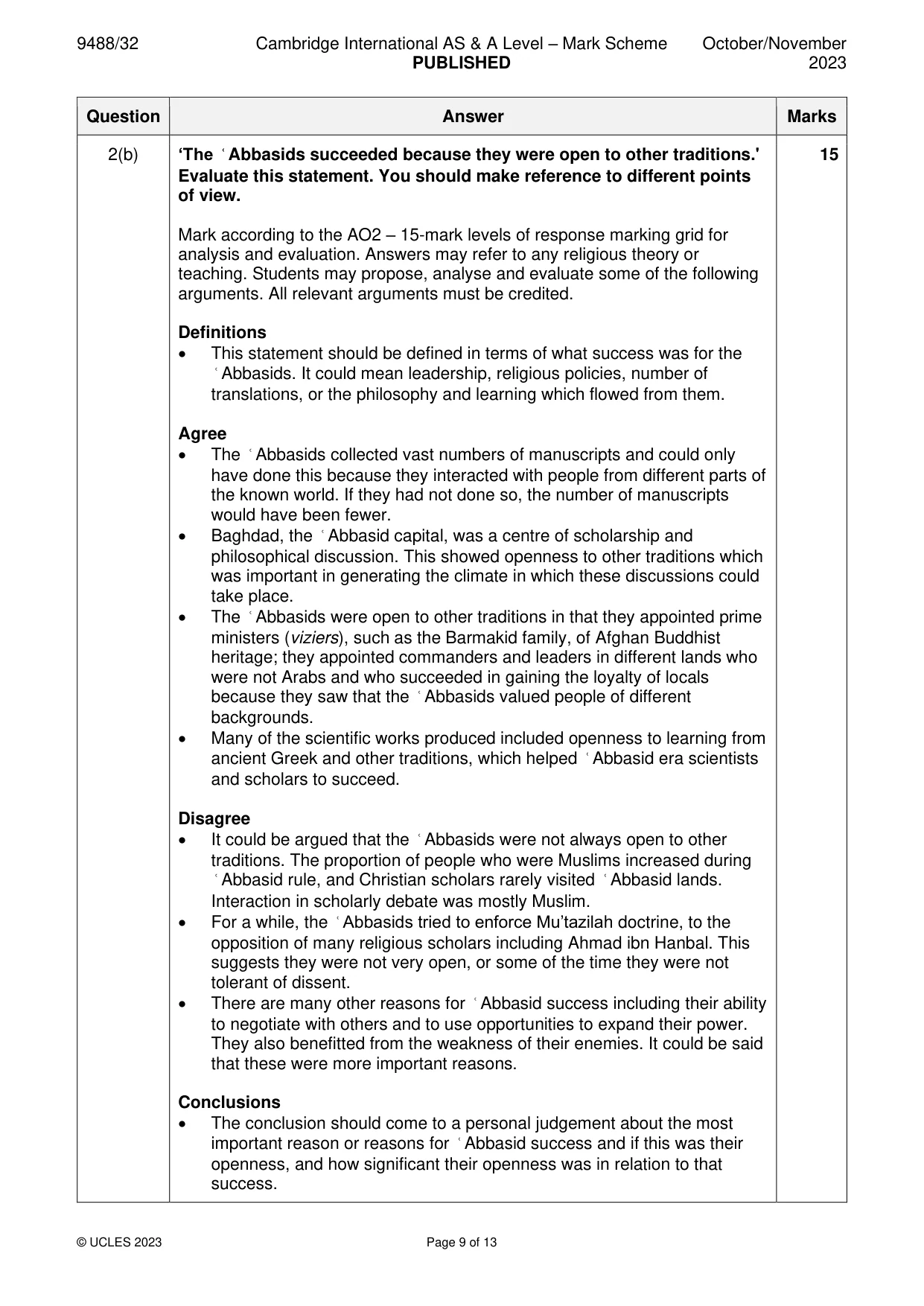 Mark scheme, page 9 of 13
