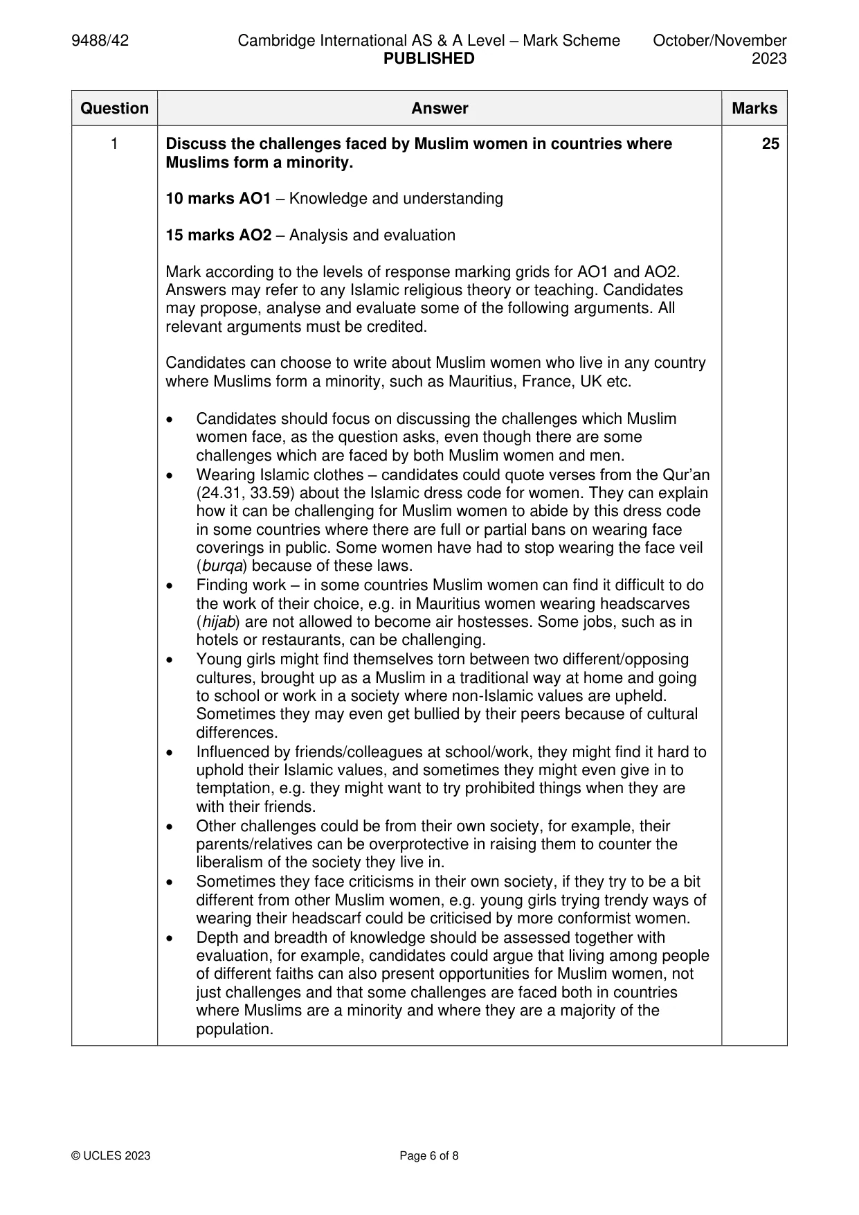 Mark scheme, page 6 of 8