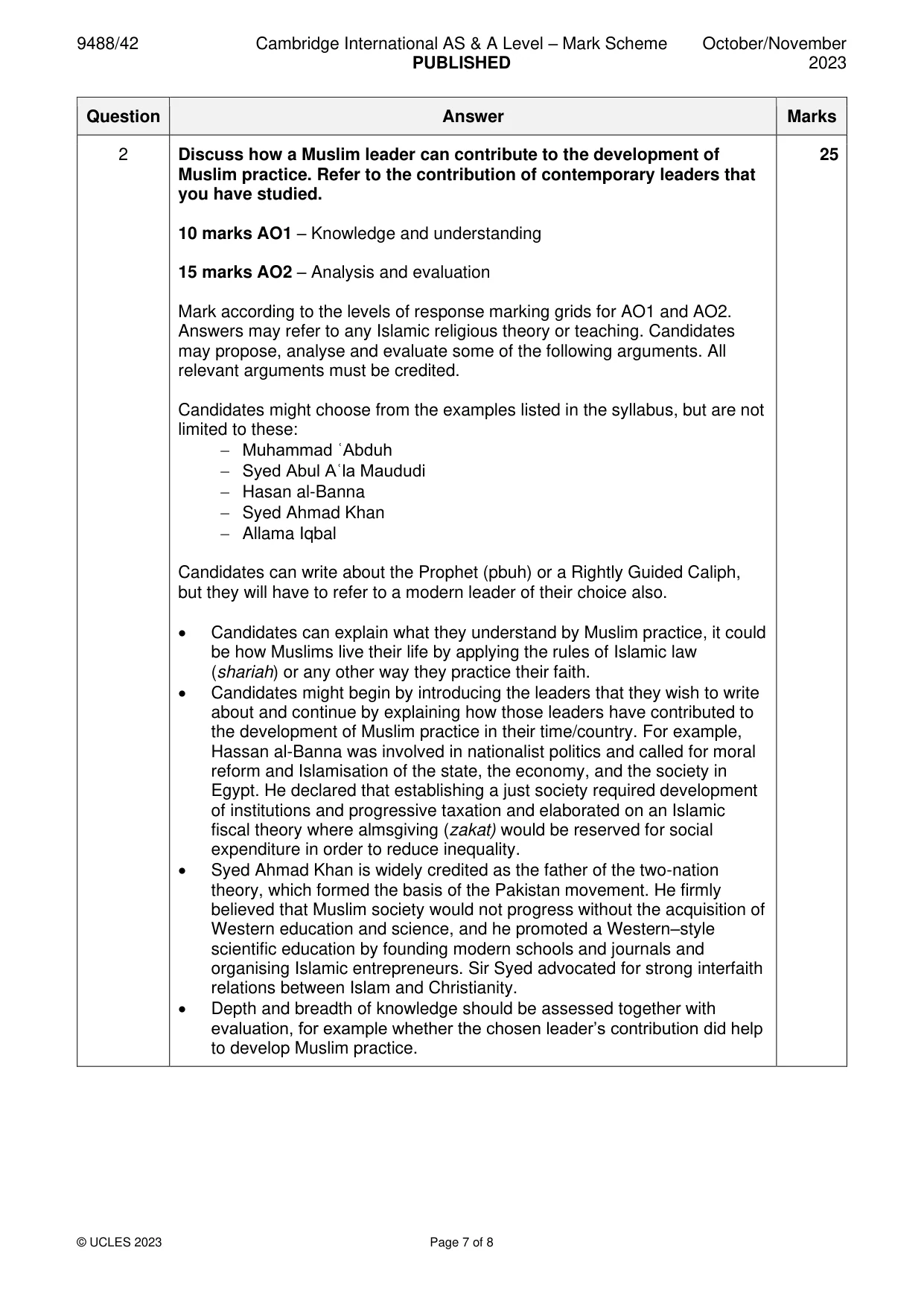 Mark scheme, page 7 of 8