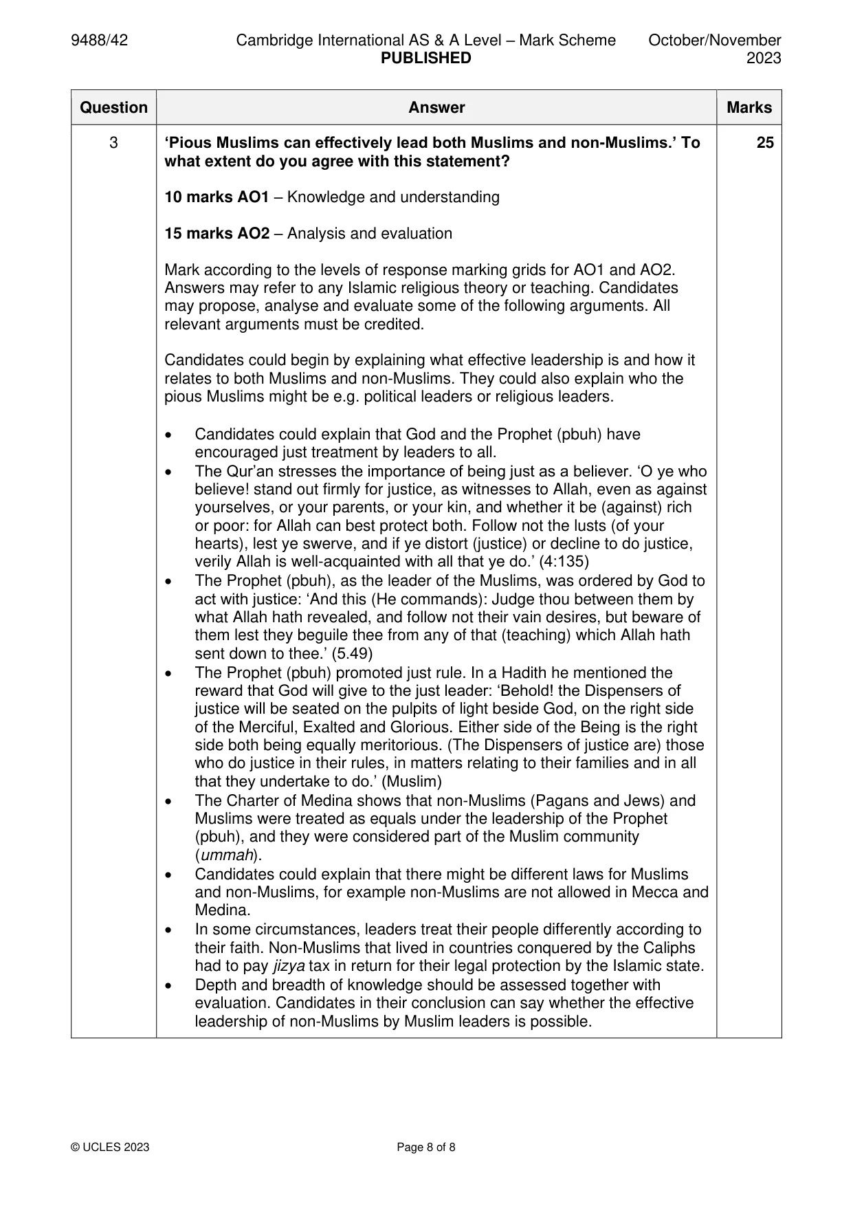 Mark scheme, page 8 of 8