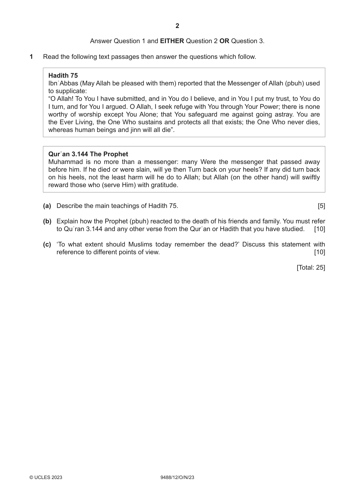 Cambridge A Level Islamic Studies 9488 2023 Oct/Nov Paper 1 · Variant 2 question paper, page 2 of 4