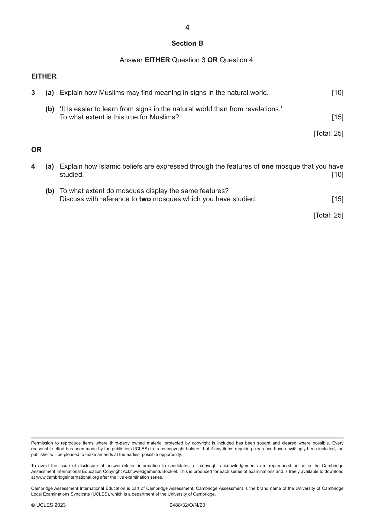 Cambridge A Level Islamic Studies 9488 2023 Oct/Nov Paper 3 · Variant 2 question paper, page 4 of 4