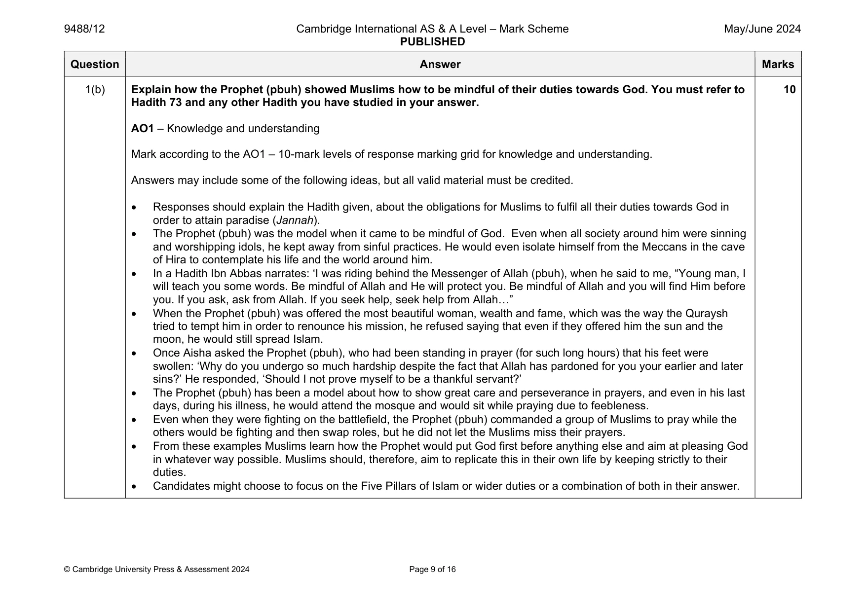 Mark scheme, page 9 of 16