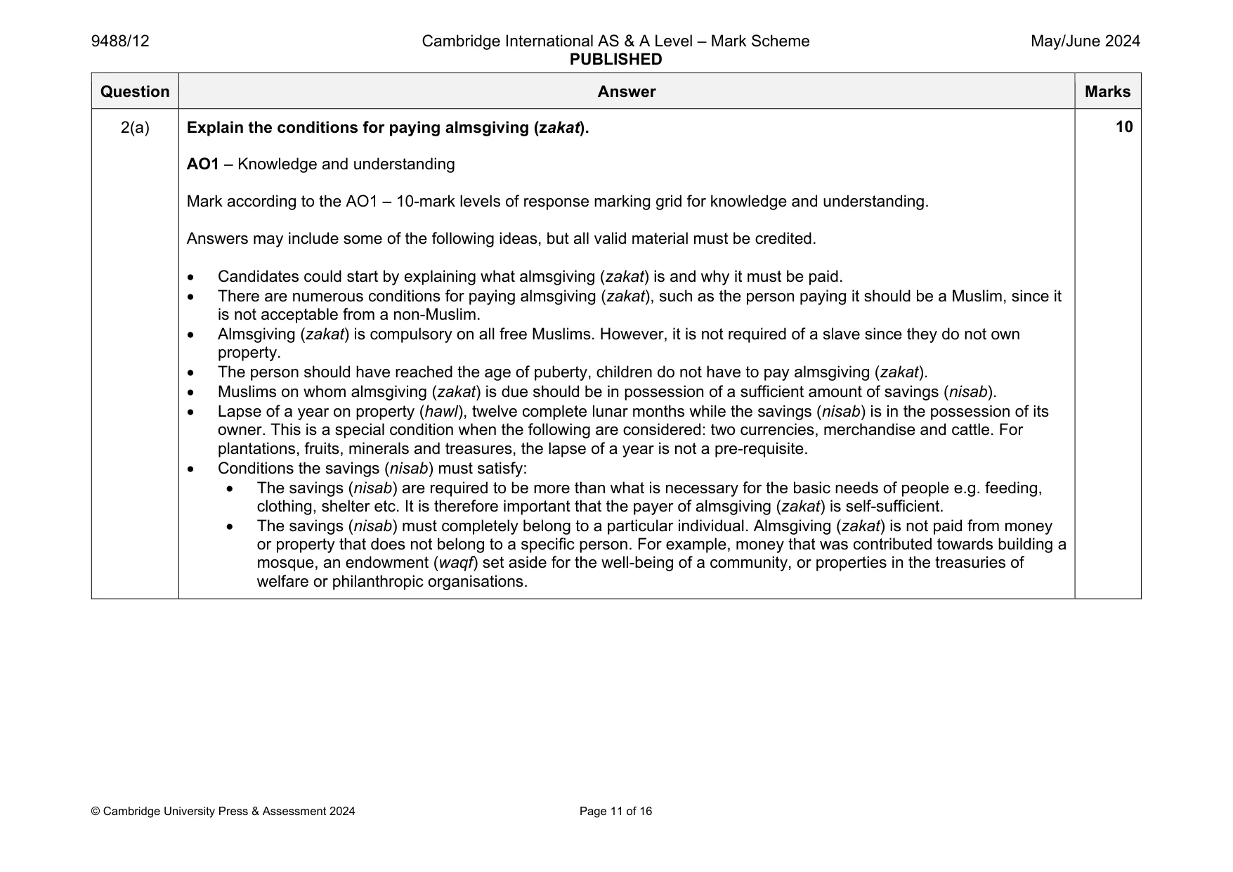 Mark scheme, page 11 of 16