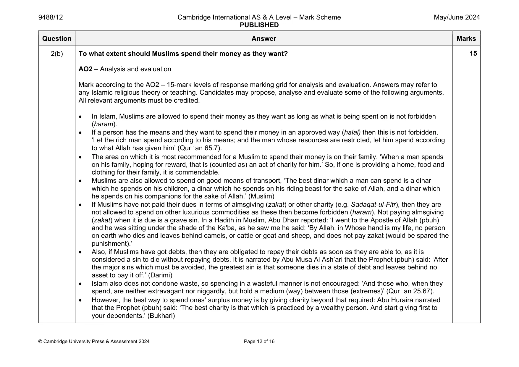 Mark scheme, page 12 of 16