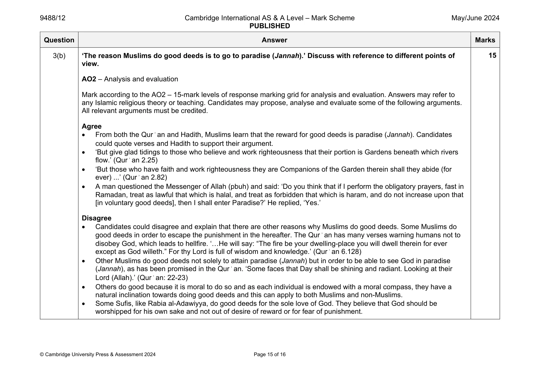 Mark scheme, page 15 of 16