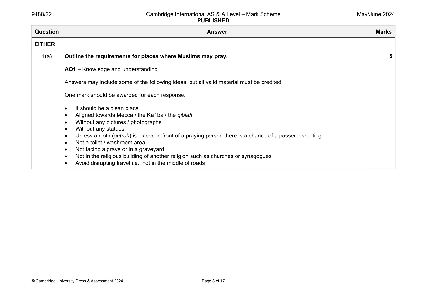 Mark scheme, page 8 of 17