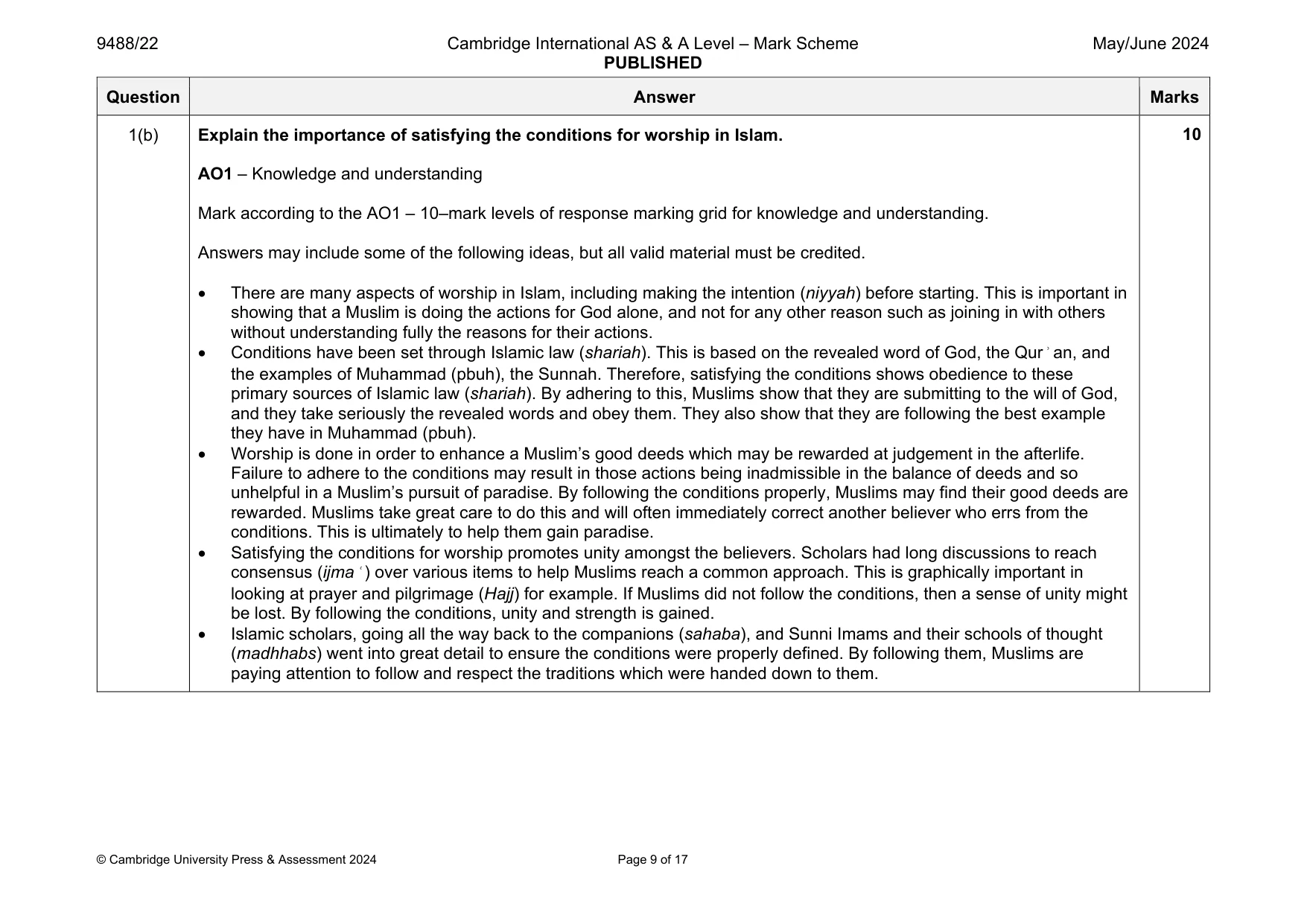 Mark scheme, page 9 of 17