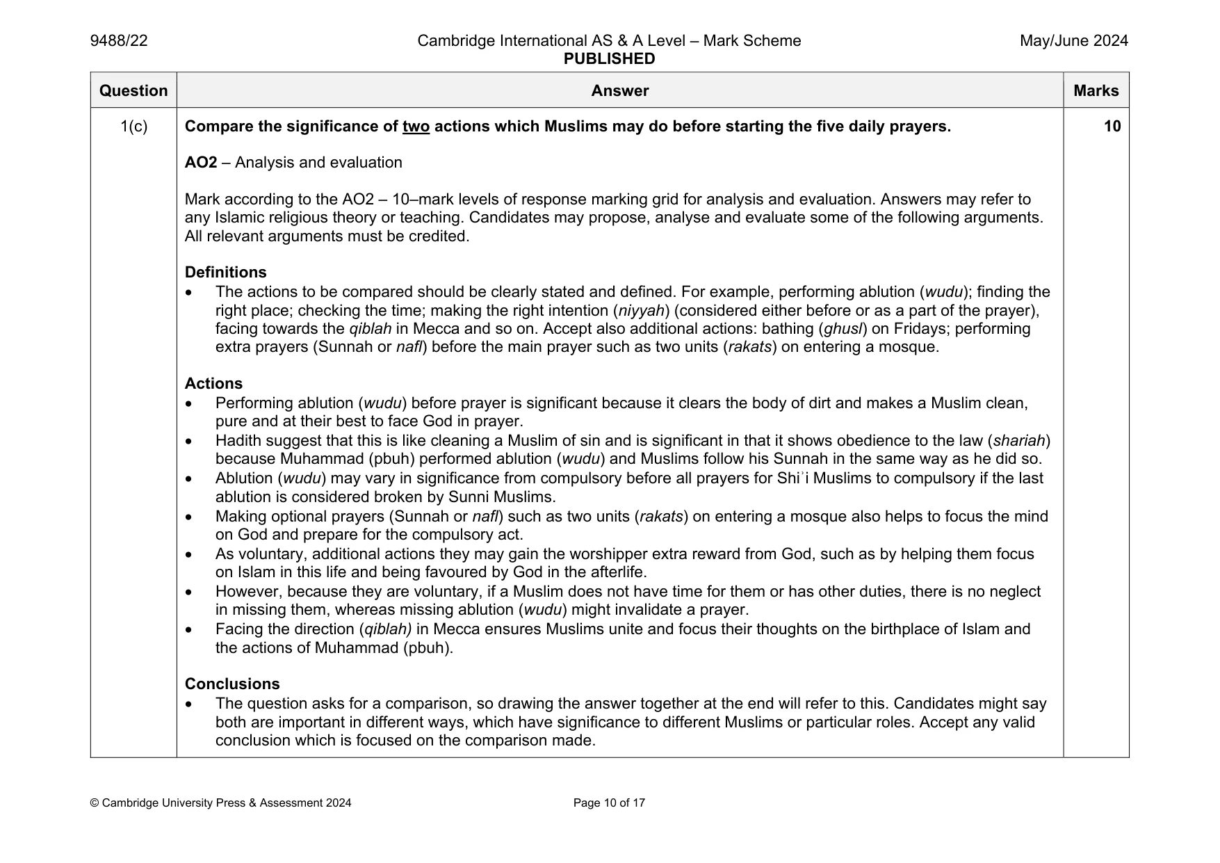 Mark scheme, page 10 of 17