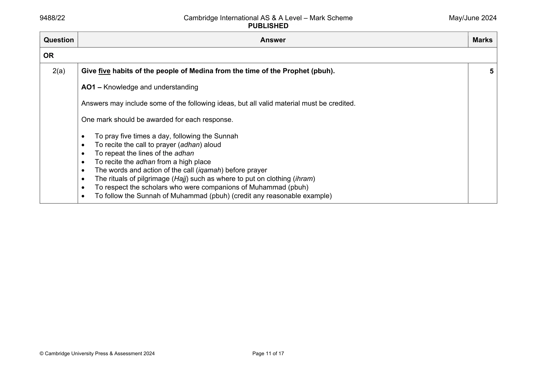 Mark scheme, page 11 of 17