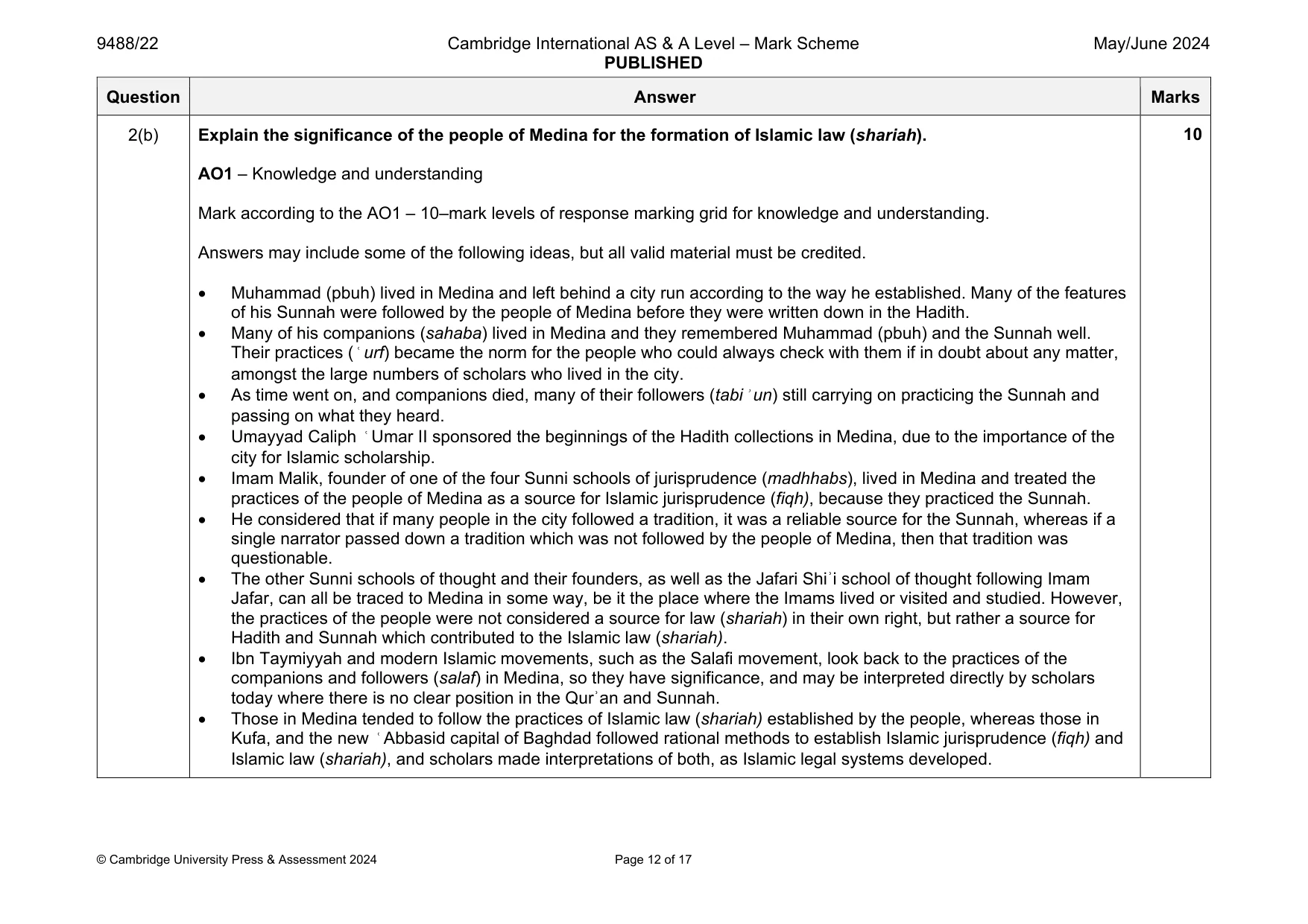 Mark scheme, page 12 of 17