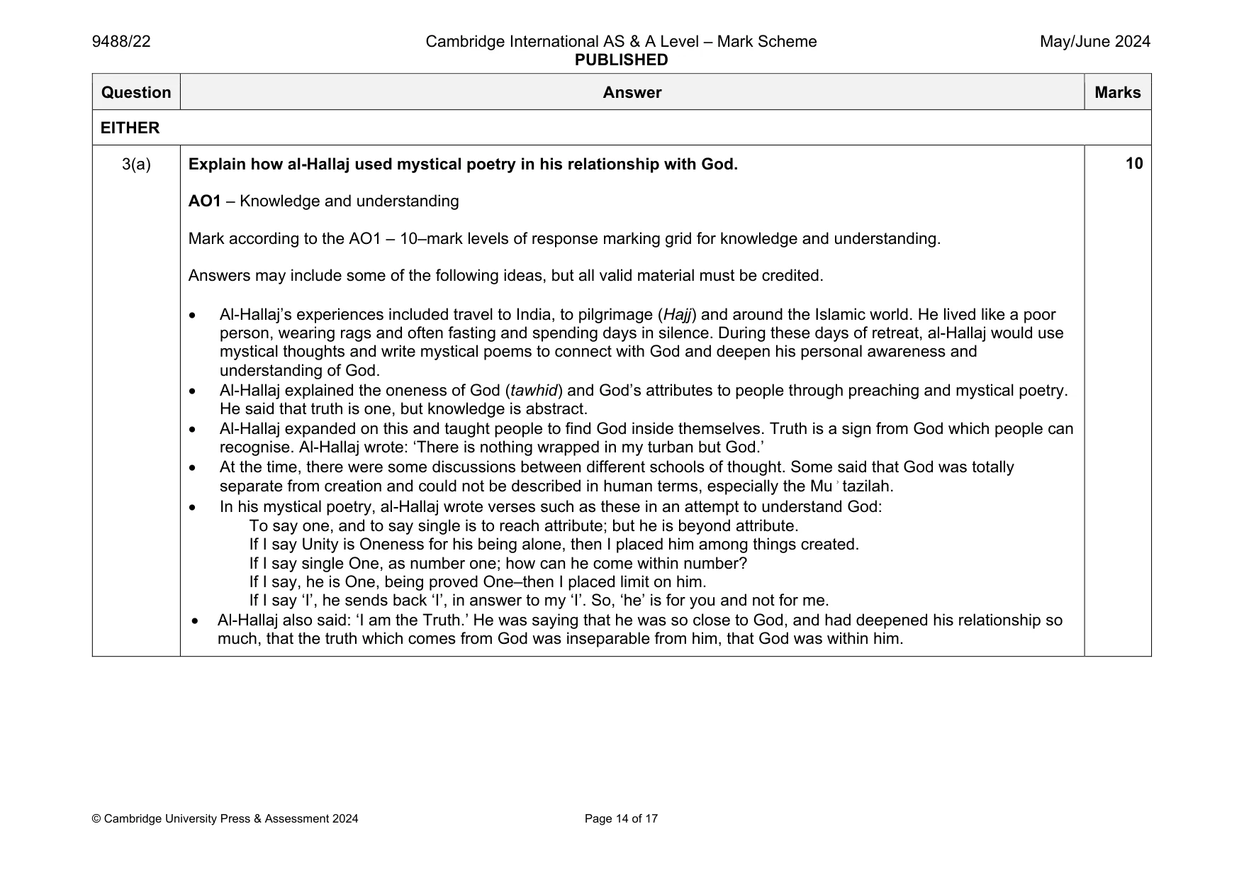Mark scheme, page 14 of 17