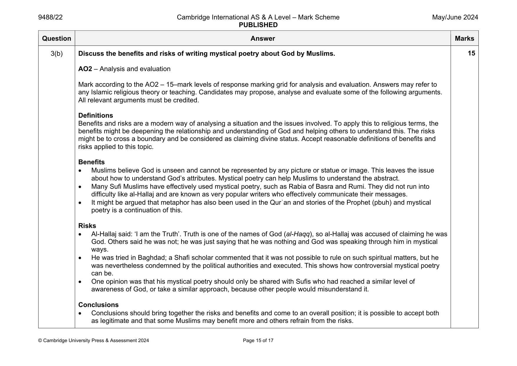 Mark scheme, page 15 of 17