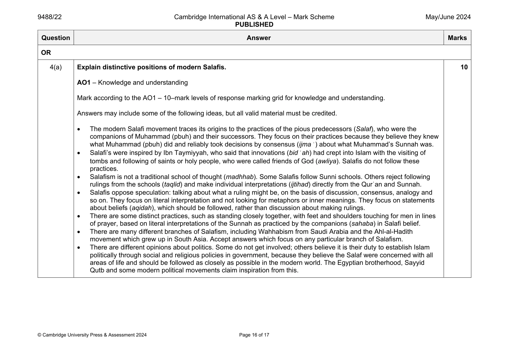 Mark scheme, page 16 of 17