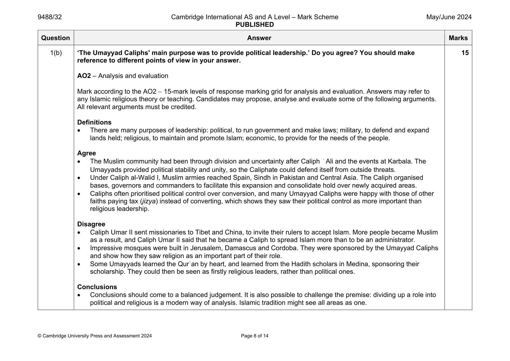 Mark scheme, page 8 of 14