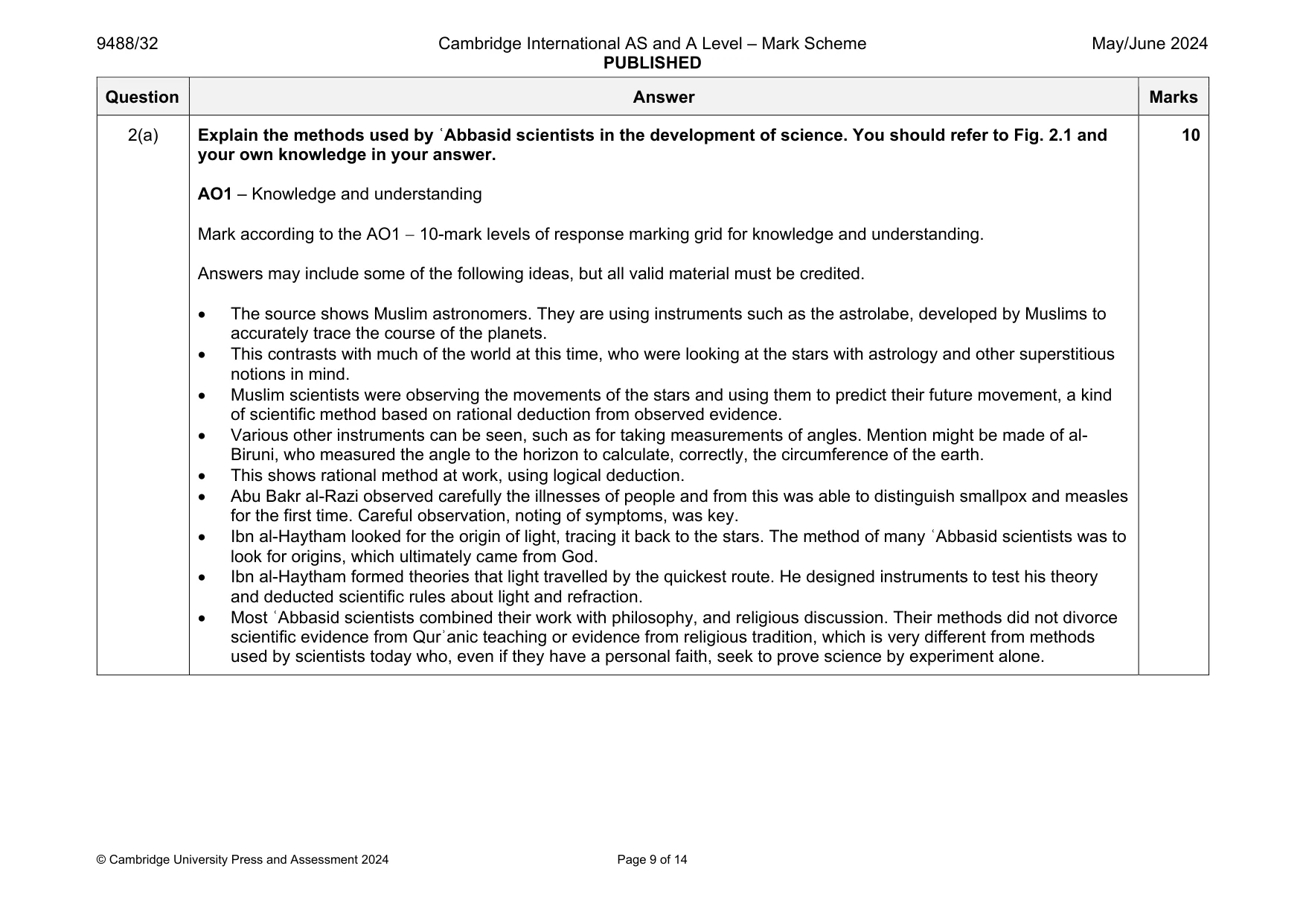 Mark scheme, page 9 of 14